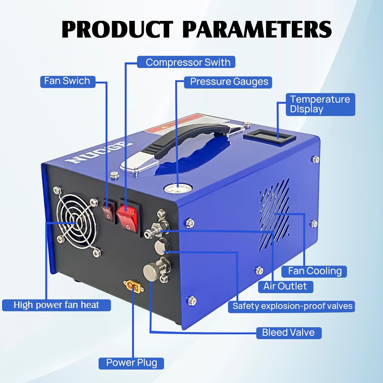 PCP Air Compressor 4500Psi/30Mpa Water/Oil Free PCP Air Pump Rifle/Pistol Paintball Cans Powered 12V Automotive DC 110V AC For Home Use With Power Converter And Oil-moisture Filter Easy Carry