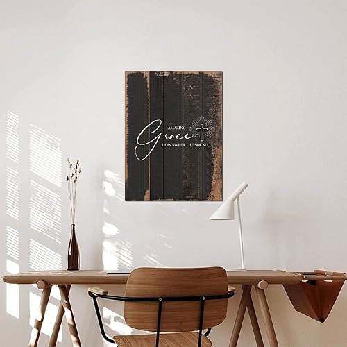 Miniatura 6 de Letrero de madera con frases inspiradoras, frase cristiana con texto en inglés Christian Saying Amazing Grace How Sweet The Sound, placa de madera