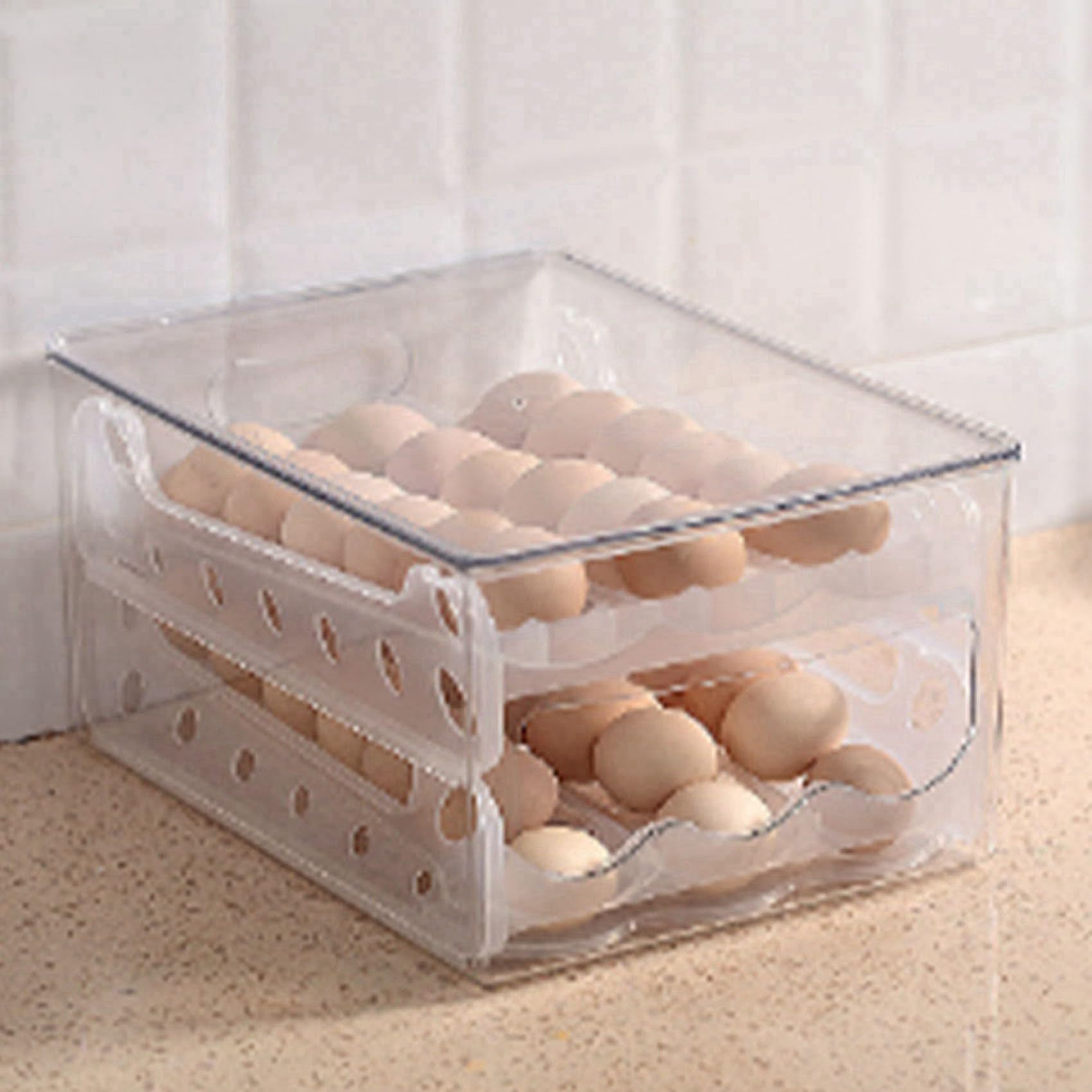 2X Caja de Almacenamiento Deslizante para Huevos, Contenedor para Huevos, Cajón para Refrigerador, Caja Apilable para Huevos de Comida, Organizador para Nevera de Cocina