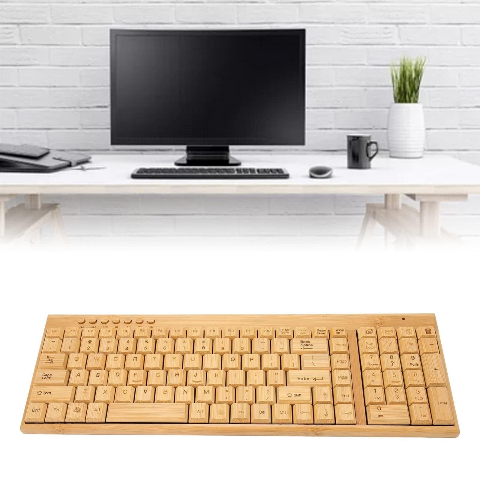Ergonómicos Conjunto De Ratón Y Teclado, Combinación De Teclado, Ratón, Equipo Informático, Madera De Bambú Jugar Trabajar