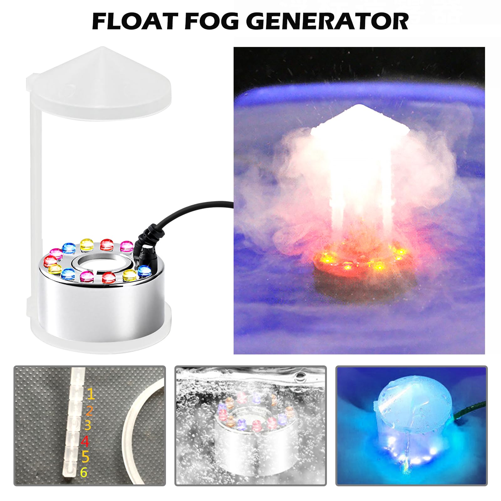 PORFOYO Nebulizzatore ad Ultrasuoni, 12 LED Nebulizzatore a Ultrasuoni, Mist Maker Fogger, Nebulizzatore Fontana, Nebulizzatore Halloween con Paraspruzzi Rimovibile per Interni o Esterni Halloween