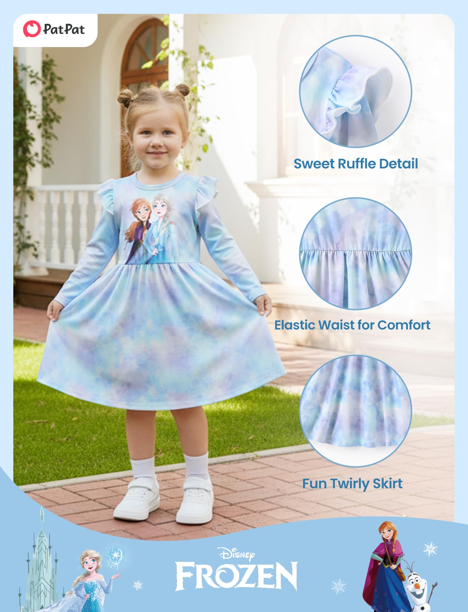 Disney Księżniczka Kraina Lodu Elsa Minnie Mickey Stitch Falbany Rękaw Sukienka Linia Z Długim Rękawem Ubrania Dla Dzieci Dziecko Dla Malucha