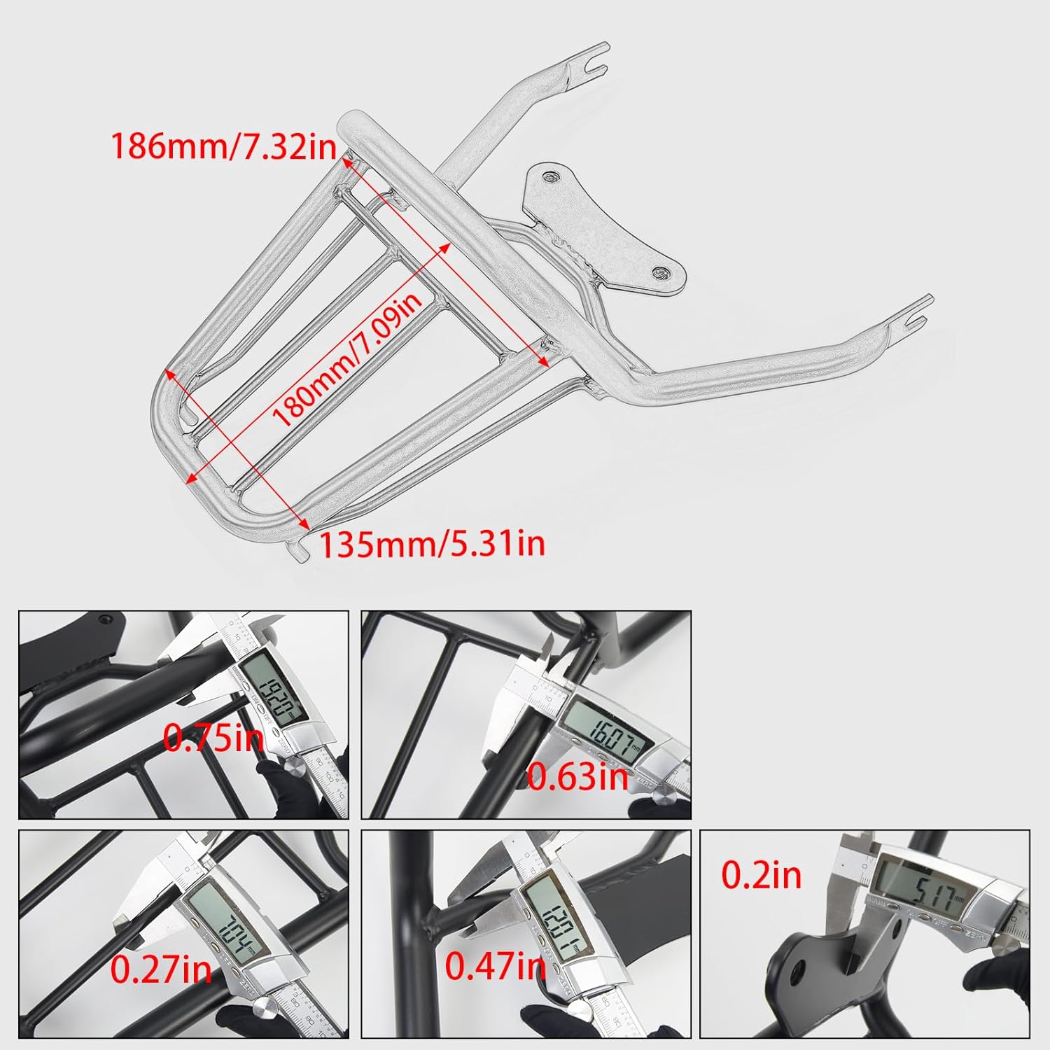Motorcycle Rear Carrier Support Shelf Luggage Rack Passenger Grab Bar for for HO&N&DA Monkey 125/Z125 Monkey125 Z 125 Accessories 2018-2024 (JB02/JB03) (Chrome)