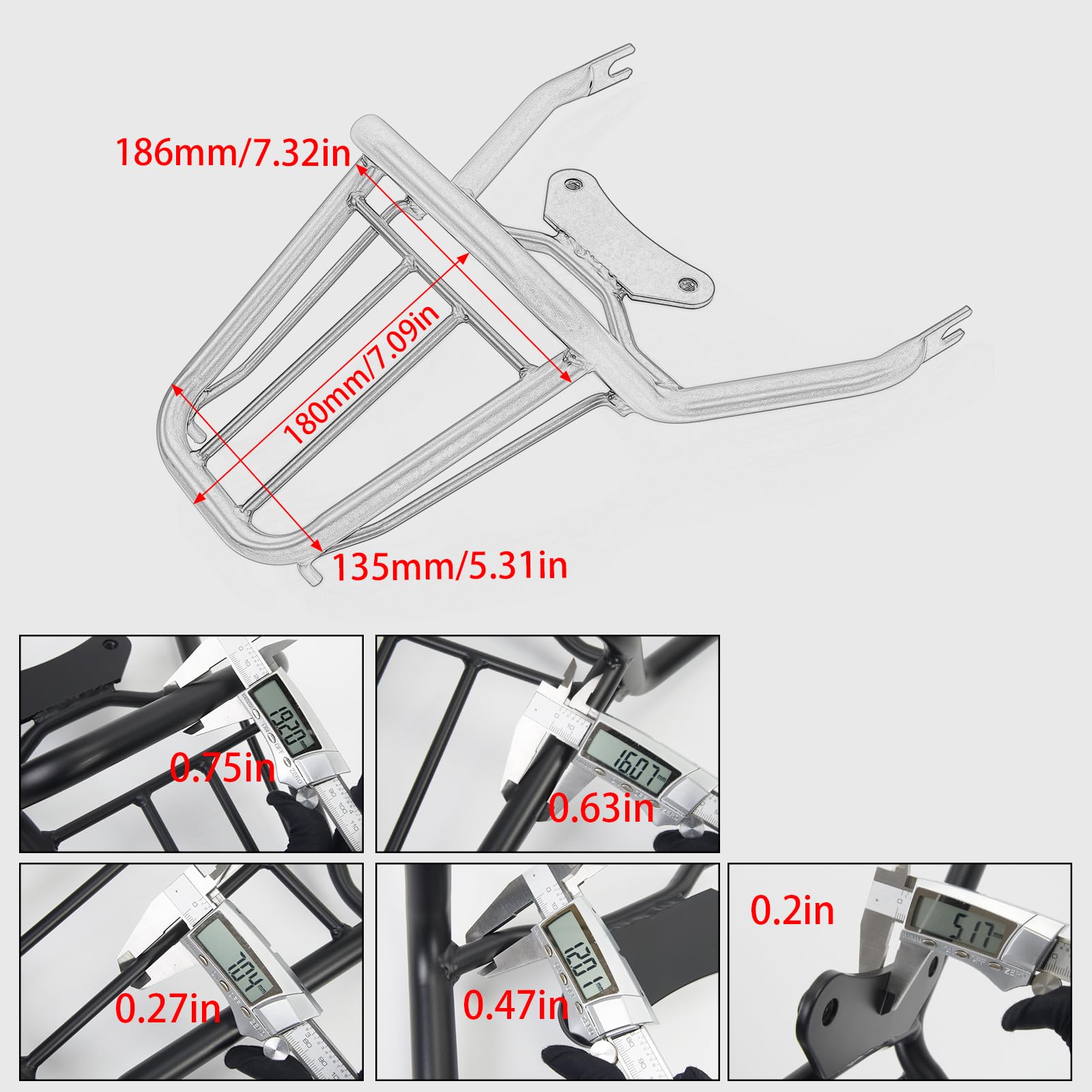 WOOGA Hinterer Gepäckträger aus Kohlenstoffstahl,verchromter Gepäckhalter, Ersatz für den hinteren Gepäckträger passend für HO&N&DA Monkey 125/Z125 Monkey125 Z 125 Zubehör 2018-2024 (Chrom)
