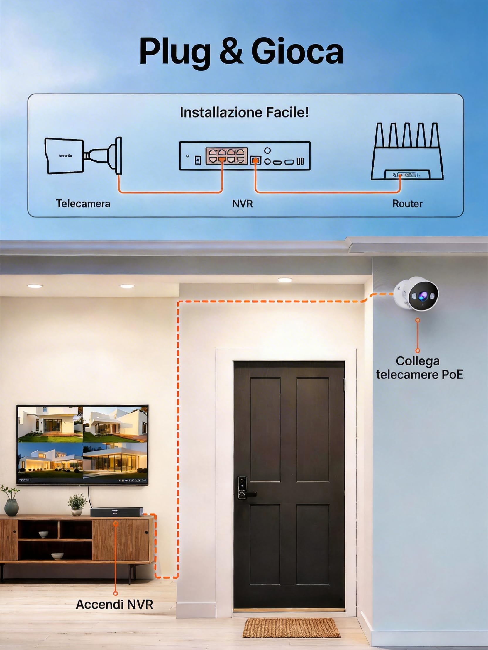 Tenda Kit di videosorveglianza PoE per esterni con 4 telecamere da 4 MP e 1 NVR, HDD da 1 TB (supporta fino a 10 TB) per videosorveglianza 24/7, telecamera IP PoE con rilevamento AI delle persone, vis