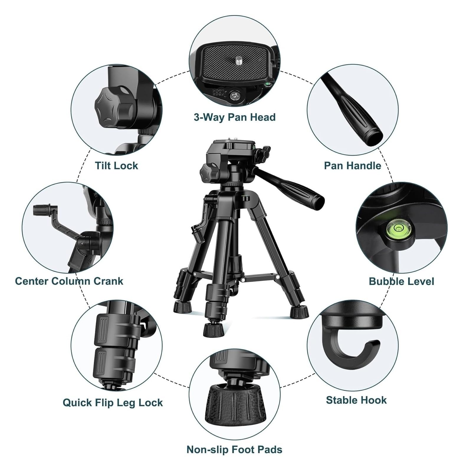 Camera Tripod, Mini trípode de cámara de Mesa de Aluminio de 25 Pulgadas