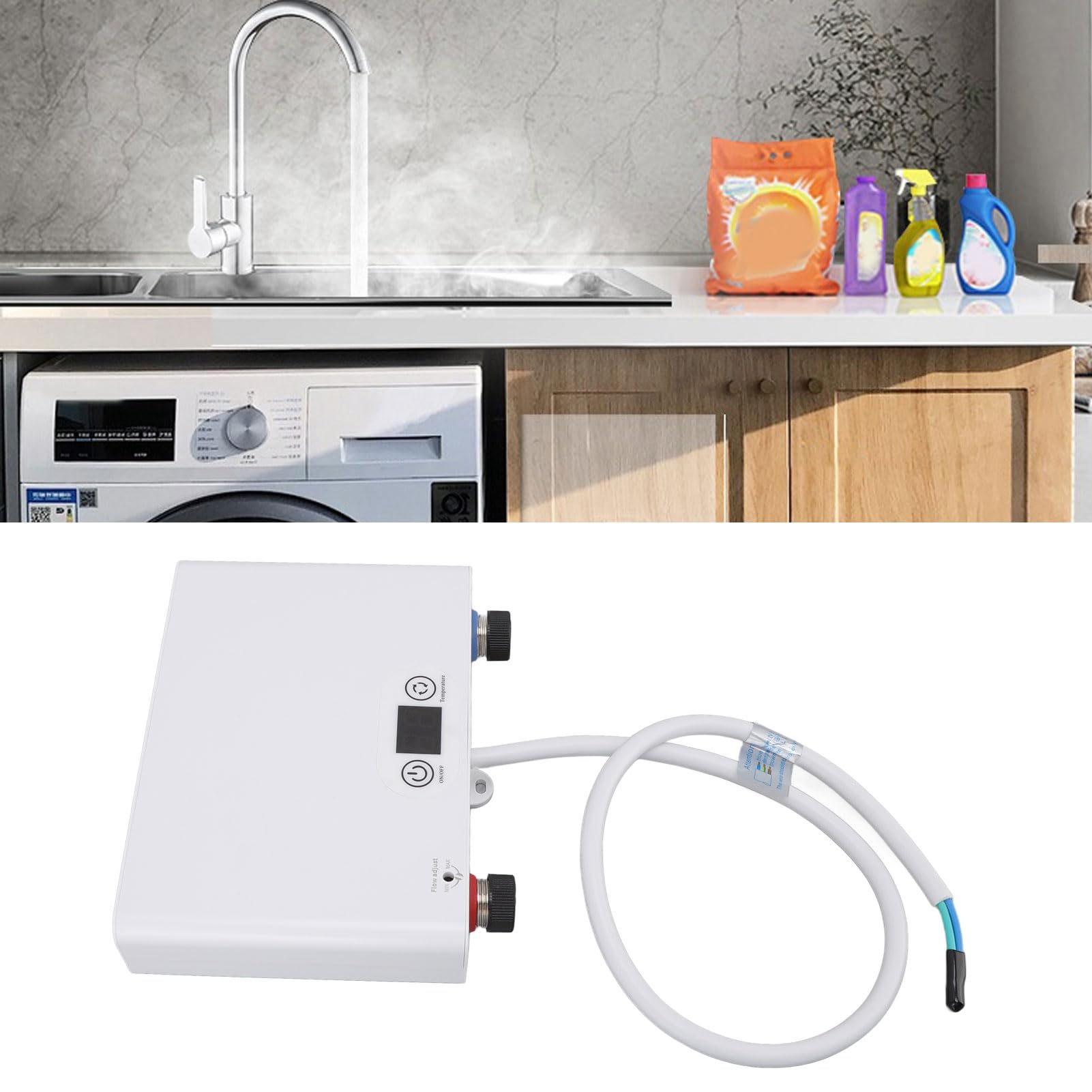Mxzzand Calentador Agua Instantáneo 5500W, Sin Tanque para Baño/Cocina, Ahorro 50% Energía, Pequeño Instantáneo Eléctrico para Baño