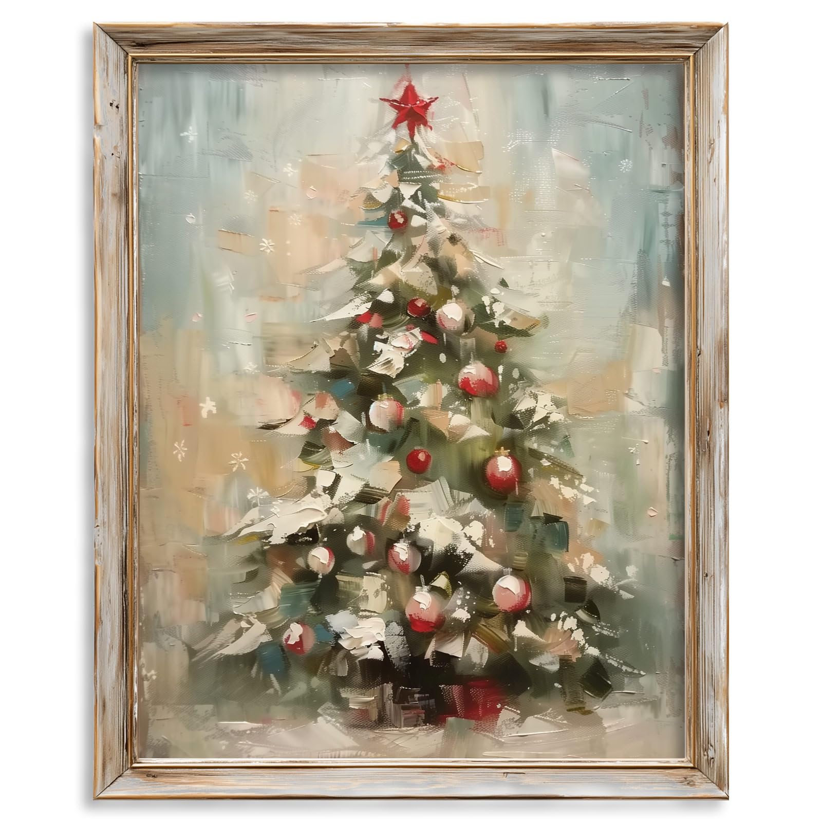 Vintage Christmas Tree Print Rustic Holiday Wall Art with Ornaments Star Festive Seasonal D cor for Home Unframed