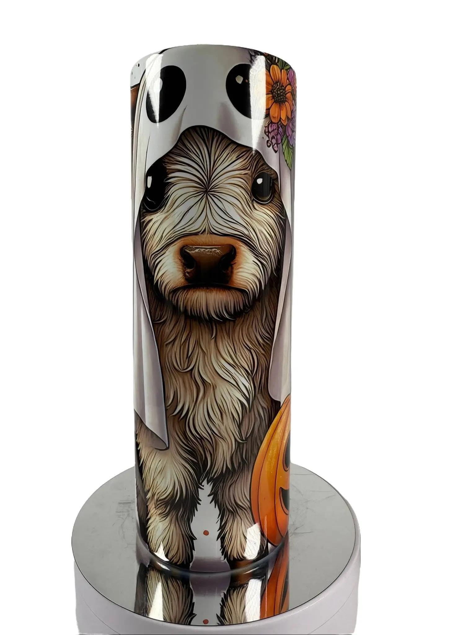 anjeca Highland Cow Halloween Tumbler – 20oz Stainless Steel Insulated Cup with Straw & Cleaner