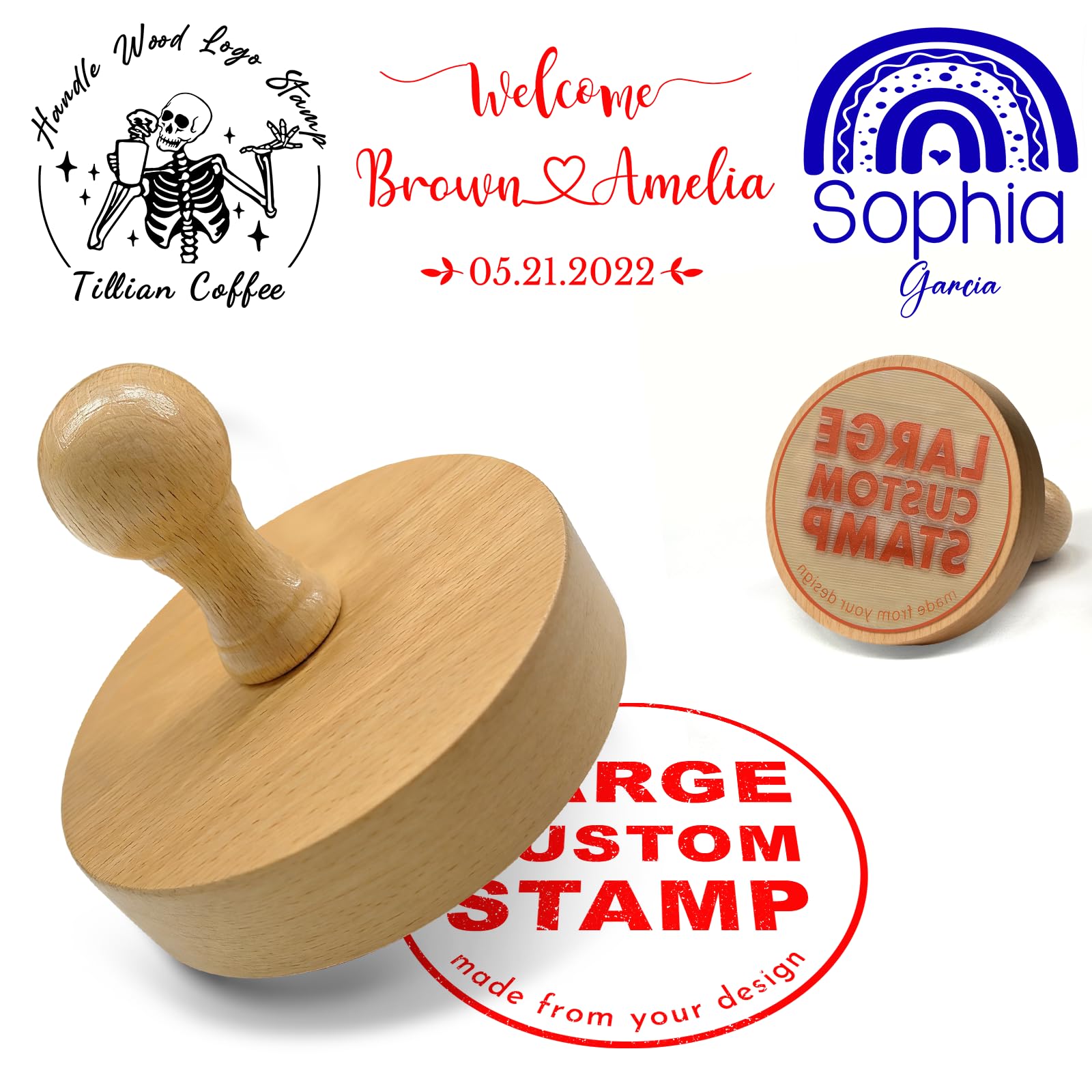 Personalised Logo Stamp with Wood Handle Custom Rubber Stamp - Upload Your Own Logo Address Name - Ideal for Business Branding,Artwork Office Paperwork & Crafting Gifts（Round）