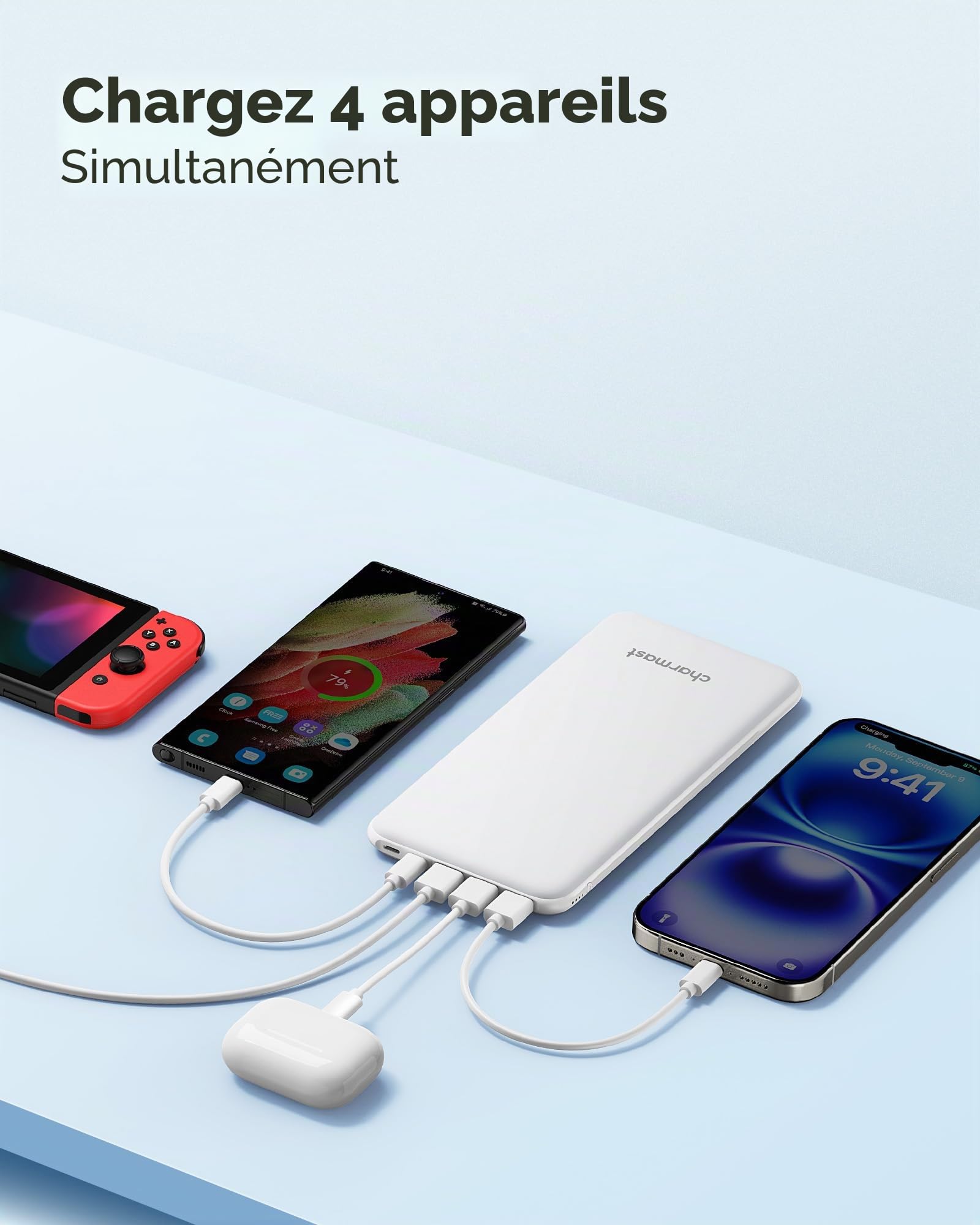 Charmast Batterie Externe, Mince 26800mAh Power Bank 15W Charge Rapide, USB C Chargeur Portable avec 4 Sorties & 3 Entrées, Compatible avec iPhone 17/16/15/14, iPad, Samsung etc