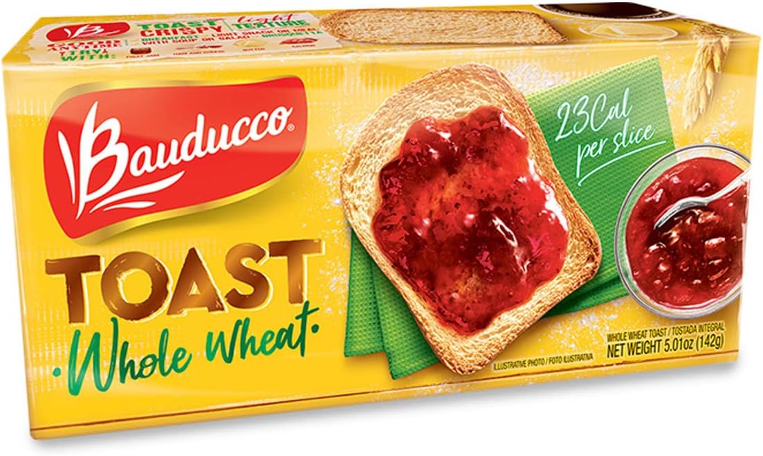 Bauducco Whole Wheat Toast - Delicious, Light & Crispy Toasted Bread - Whole Wheat - Ready-to-Eat Breakfast Toast & Sandwich Bread - No Artificial Flavors - 5.00 oz (Pack of 1), CSaSA-5616