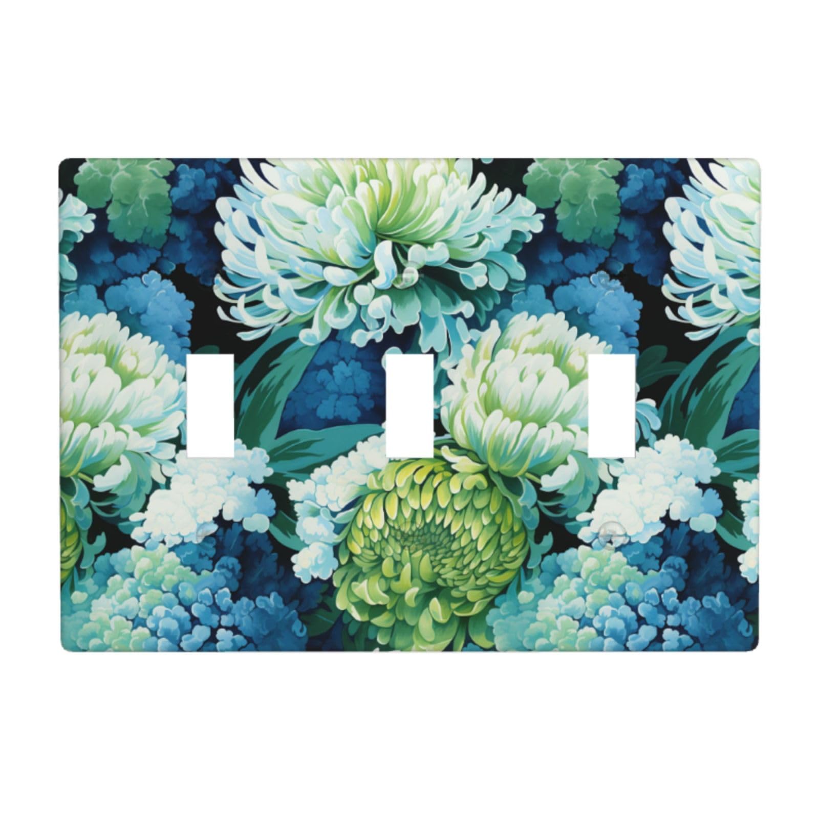 Light Blue and Turquoise Abstract Watercolor Flower Light Switch Covers 3 Gang Triple Toggle Wall Plate Switchplate Electrical Faceplate for Bathroom Kitchen Bedroom Decor