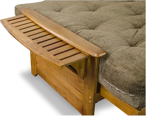Miniatura 6 de Brentwood Futón de madera con charola abatible en el apoyabrazos y cajoneras de almacenamiento - Acabado heritage, Madera, Marrón