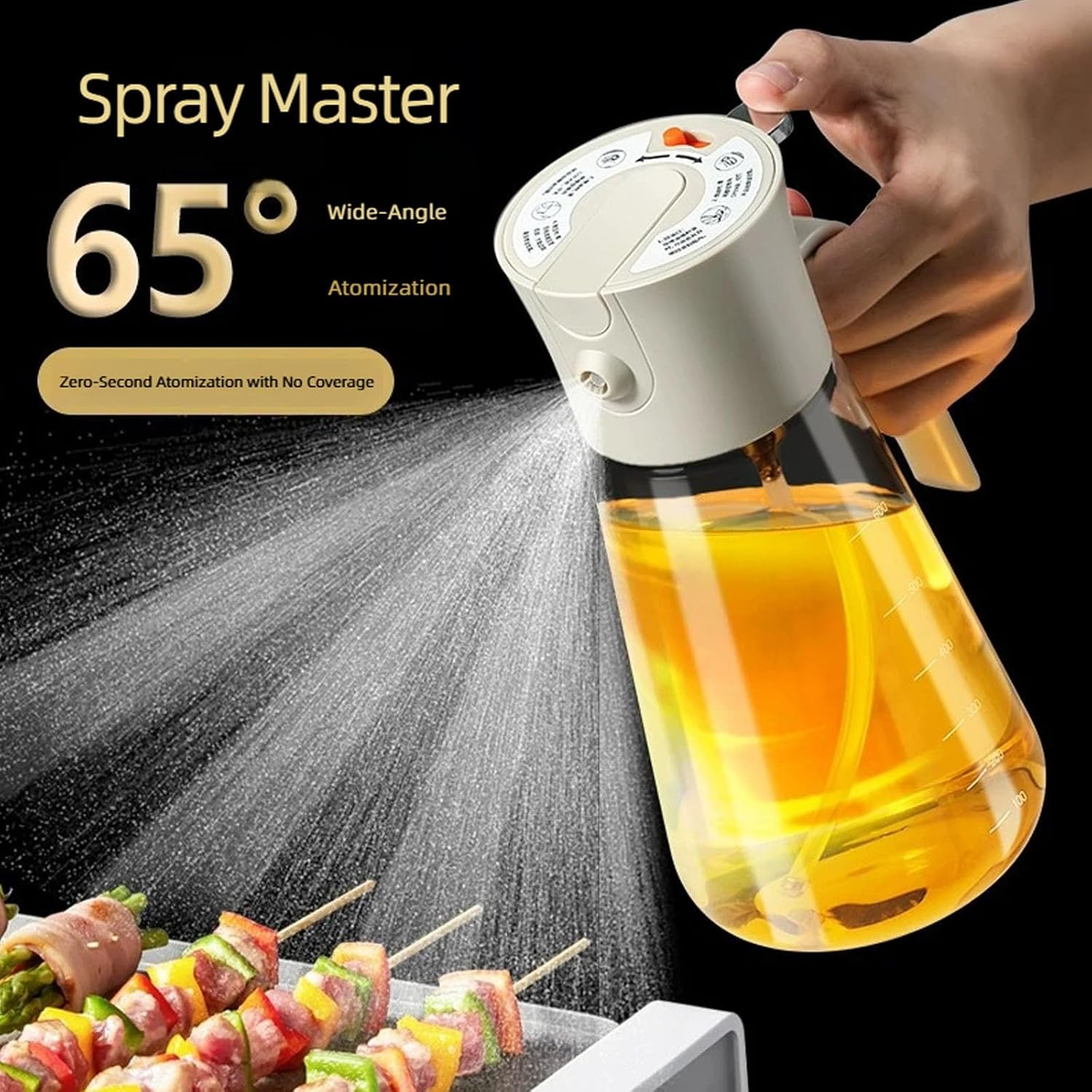 Glass Oil Bottle with Misting and Pour Opening, 700ml Kitchen Dispenser with Scale for Cooking and Barbecue Prep Kitchen Oil Dispenser Glass Bottle Salad Dressing Vinegar Liquid Seasoning Container