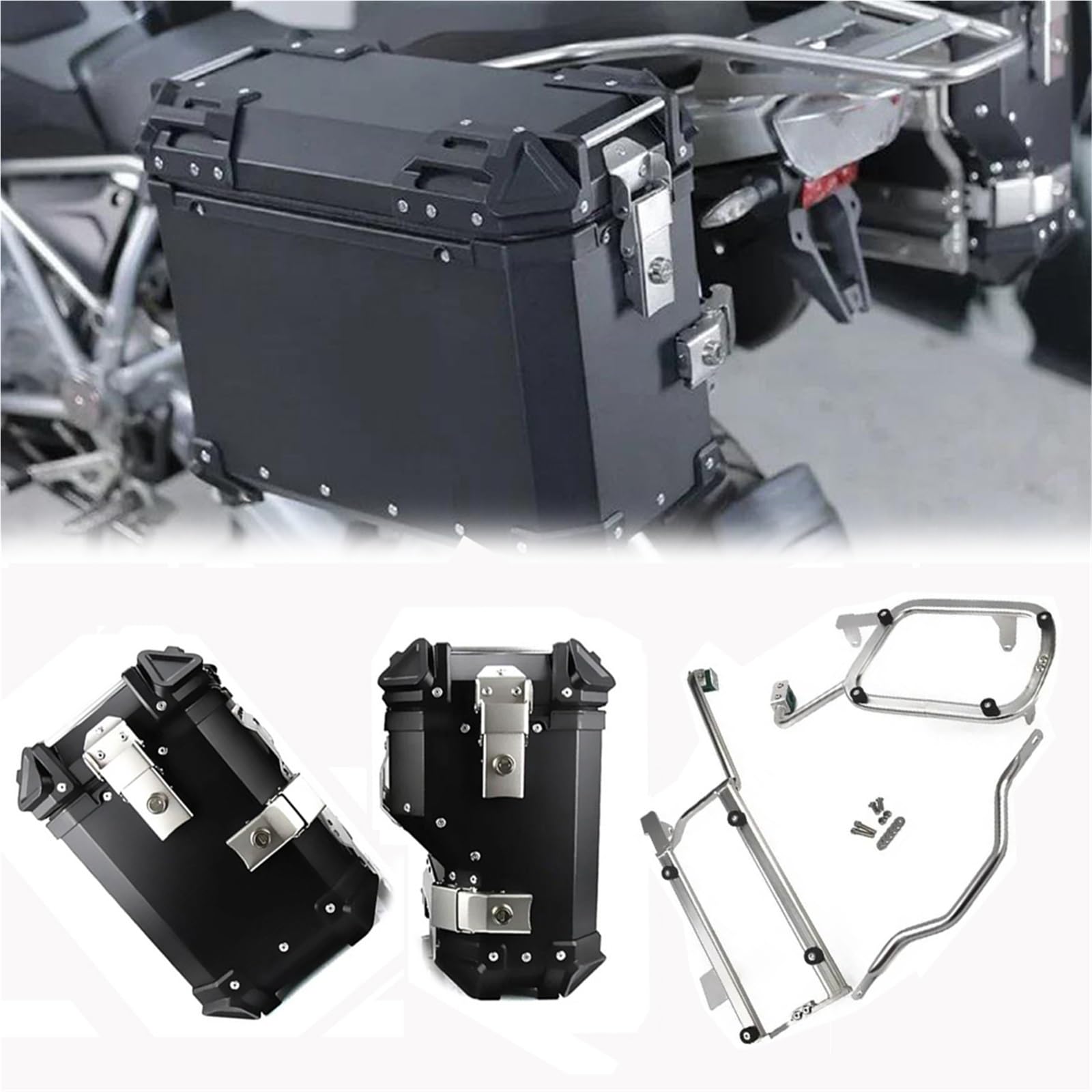 Caja de Equipaje Caja Lateral para Motocicleta, Portaequipajes, Soporte para Alforjas, Accesorios para BMW R1250GS LC/R1250GS LC Adventure 2018-2022(Nero,45L)
