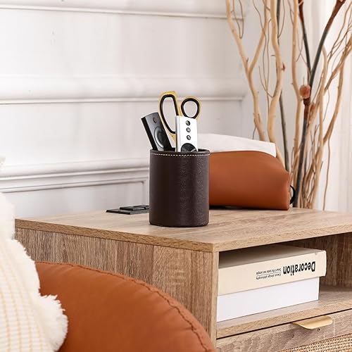 Miniatura 7 de LINKWELL Soporte para lápices, organizador de lápices de cuero PU para escritorio para cosméticos suministros de oficina, soporte de brochas de