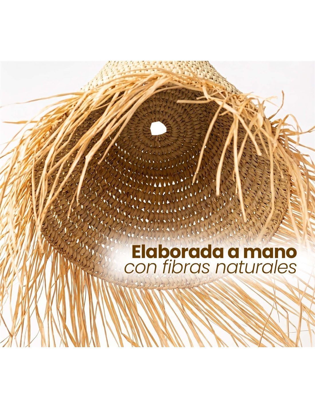 JARDIN202 - Pantalla para Lámpara de Rafia con Flecos Mikonos| | Estilo Mediterráneo | Interior y Porche Techado | (Grande)