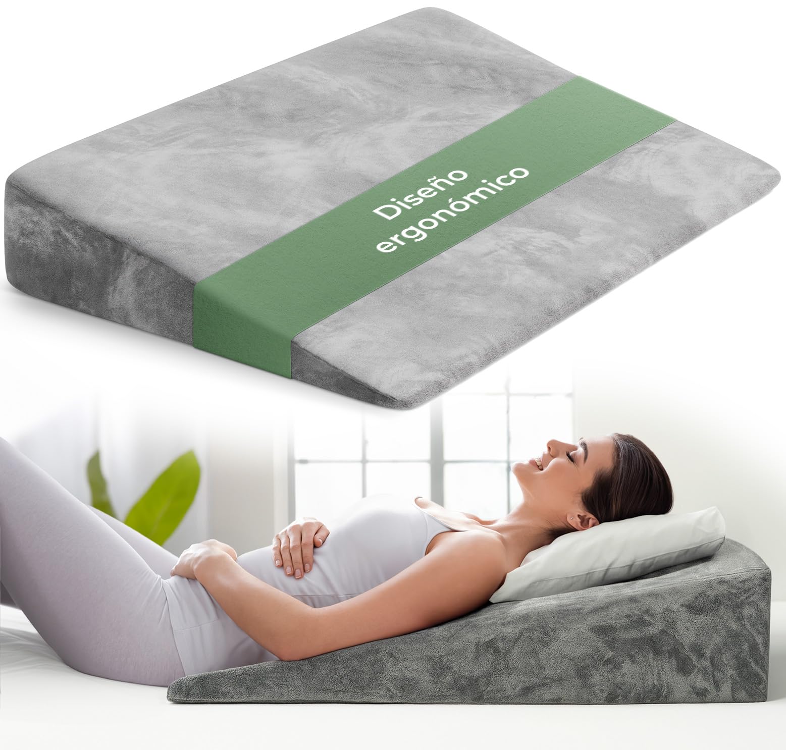 Cojín cuña ergonómico para Cama y sofá, Almohada cuña [con 2 Zonas de reclinación], cojin Espalda, cómoda Almohada antirreflujo y cojín de Lectura para elevación del sueño o como Respaldo