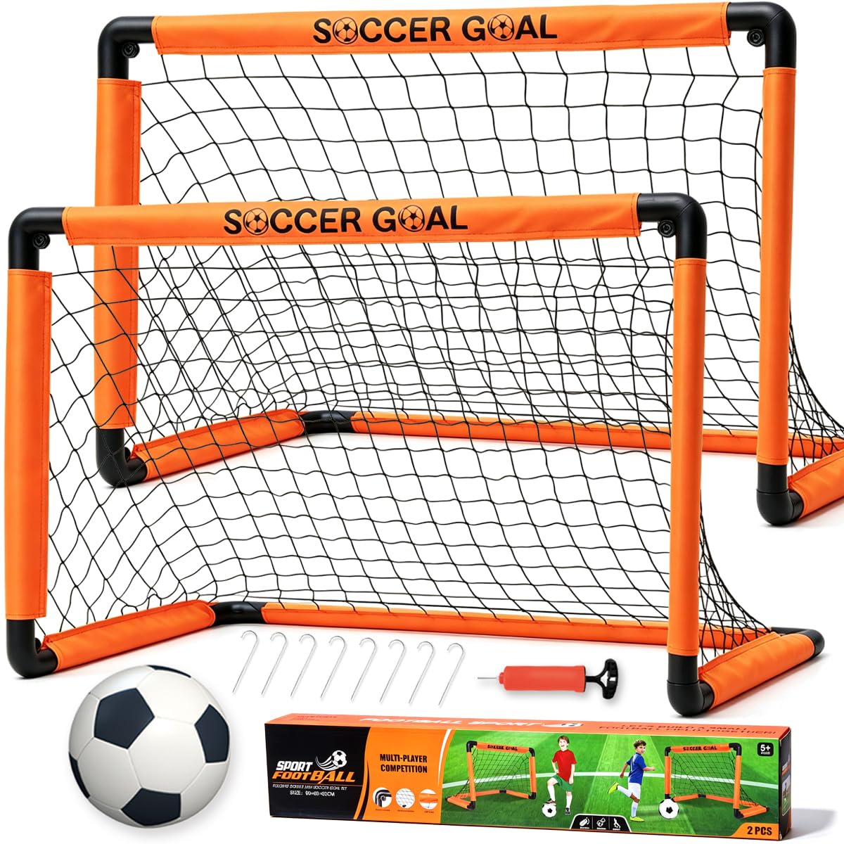 2 Pack Soccer Goal, Kids Soccer Goals for Backyard Set, 36" X 24" Soccer Net Training Equipment for Toddler Outdoor or Indoor Games, Portable Pop Up Soccer Goal with Ball &amp; Pump