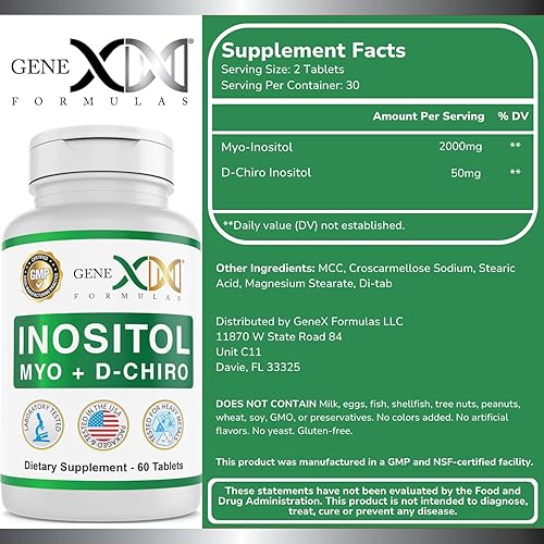 Miniatura 2 de Genex Formulas 40:1 Myo-Inositol 2000mg D-Chiro Inositol 50mg (60 tabletas) Apoya el equilibrio hormonal y la función ovárica - Vegano, sin gluten,