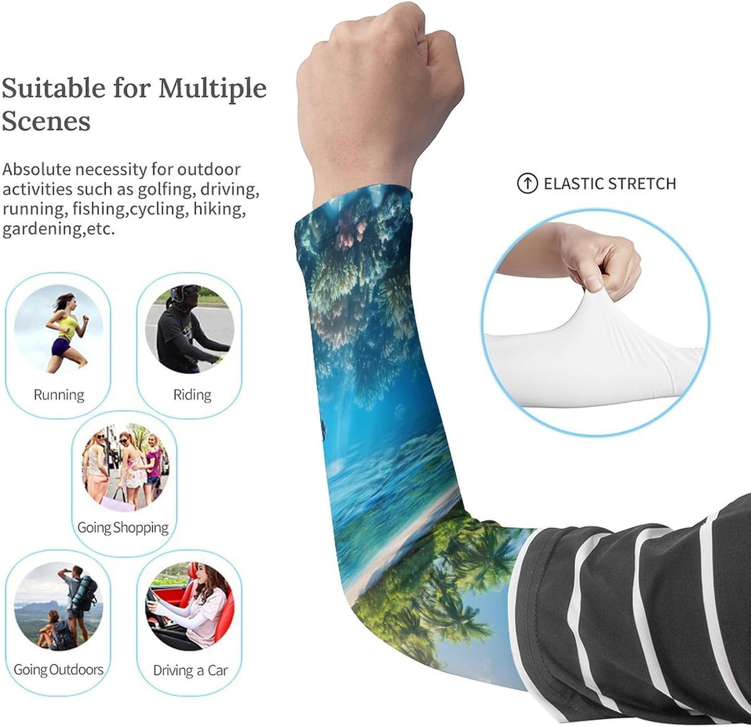 Tropical Island Snorkeling Fish Arm Sleeves Sun Protection Sleeves Sports Cooling Arm Compression Sleeve for Men Women