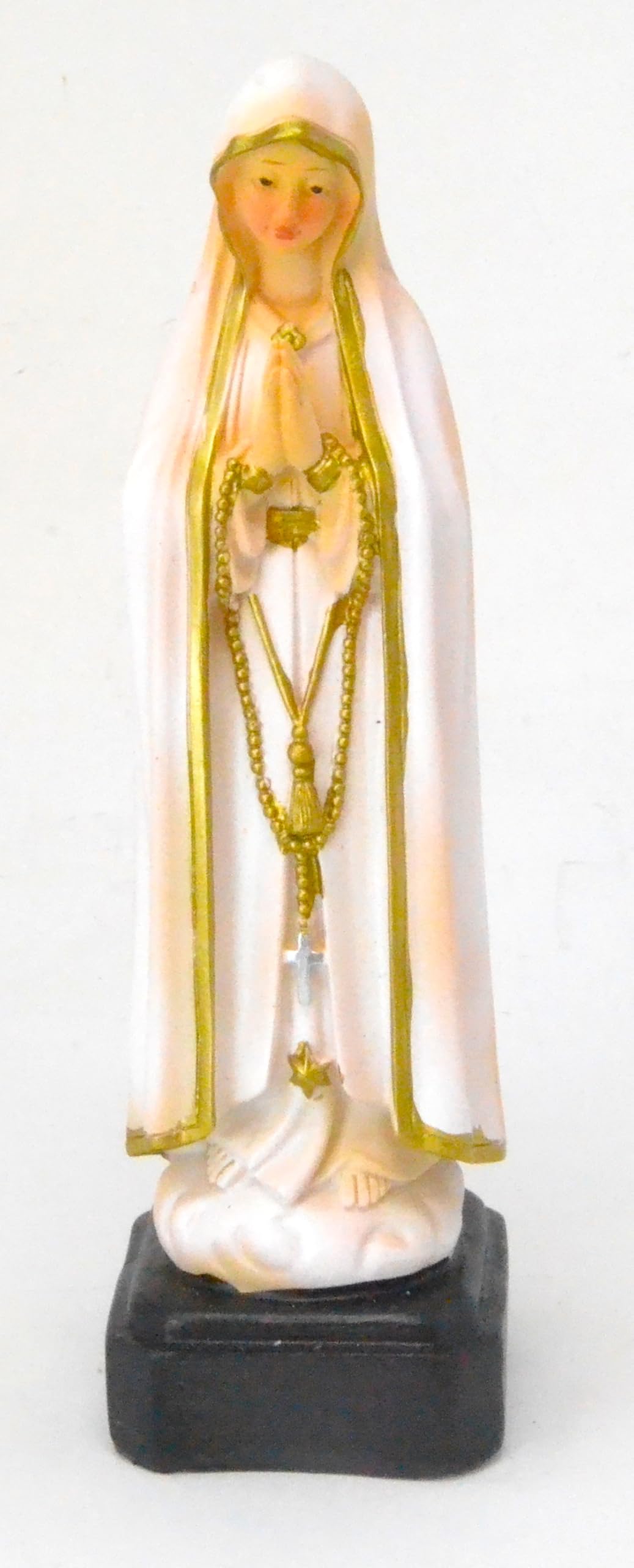 Genérico Madonna del Rosario di Fatima, statuetta in resina, Madonna di Fatima, 17 cm, colore bianco con dettagli dorati, 100845