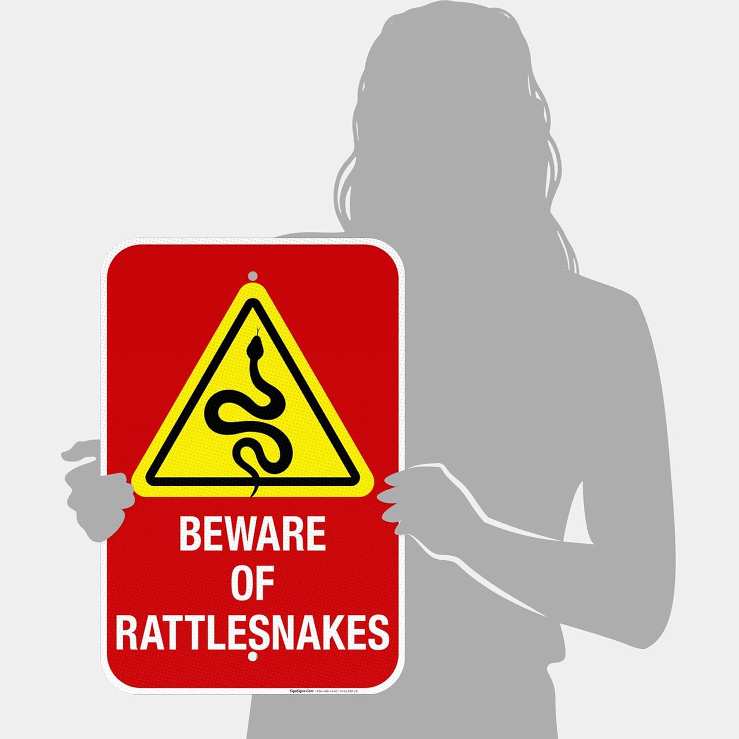 Beware of Rattlesnakes Sign, 12x18 Inches, 3M EGP Reflective .063 Aluminum, Fade Resistant, Made in USA