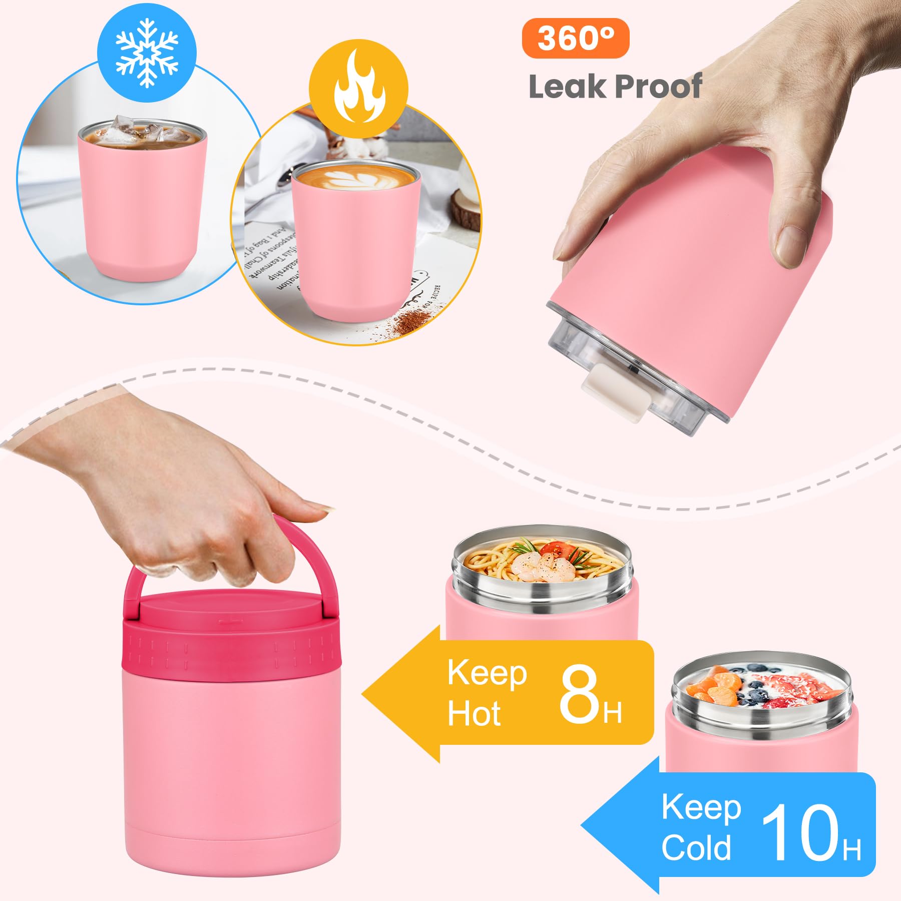 Juego de lonchera Bento grande para adultos y niños con termo de sopa de 10.5 onzas, vasos de café para mujeres, hombres, niñas, niños, recipientes de comida a prueba de fugas con bolsa de almuerzo