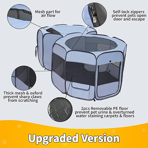 Miniatura 6 de EighteenTek Corralito para mascotas, jaula portátil para cachorros, perrera para perro, gato, gatito, tienda de campaña de juego para interiores,