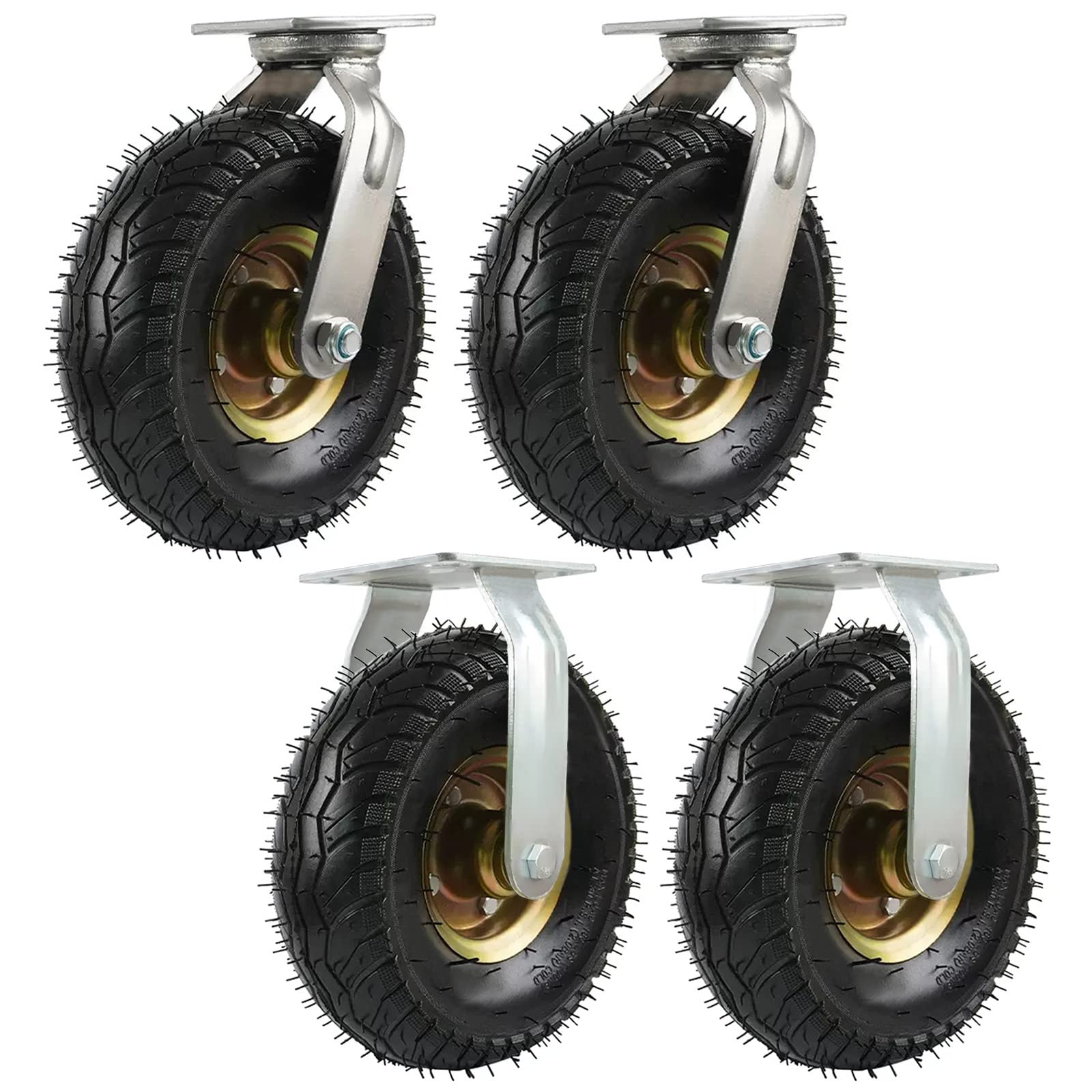 Rotelle Industriale 2 Rotelle Piastra Girevole E 2 Rotelle Piastra Fissa Ruote Per Carrello Diametro 15cm 20cm 25cm Ruota Pesanti, Silenziose Pneumatiche Rotelle ​di Gomma Con Viti ( Size : 10"/250mm