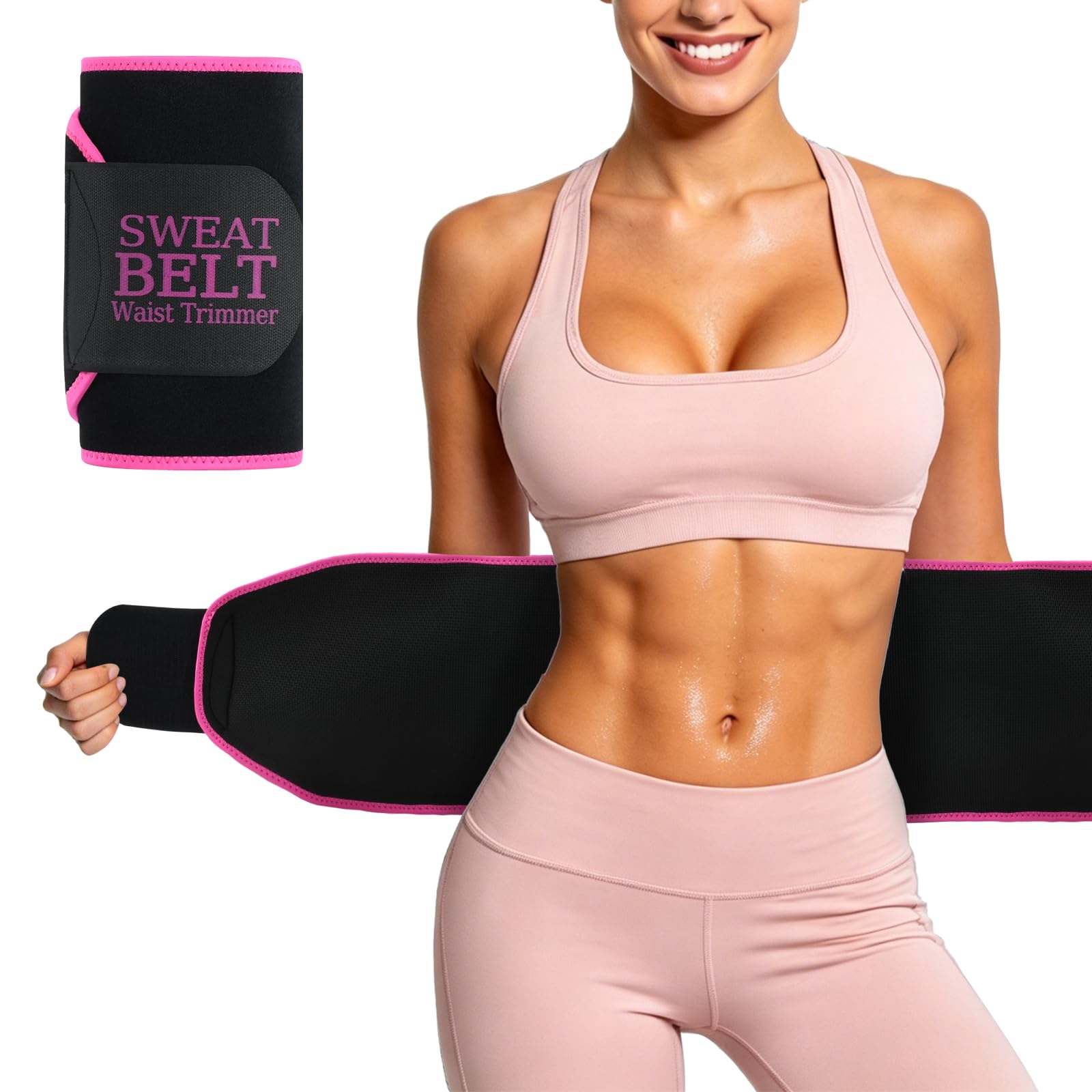 Lisacool Waist Trainer for Women Lower Belly Fat,Waist Sweat Band for Women,Belly Band Sweat Belt,Stomach Wrap,Body Shaper, Black/Pink, Medium