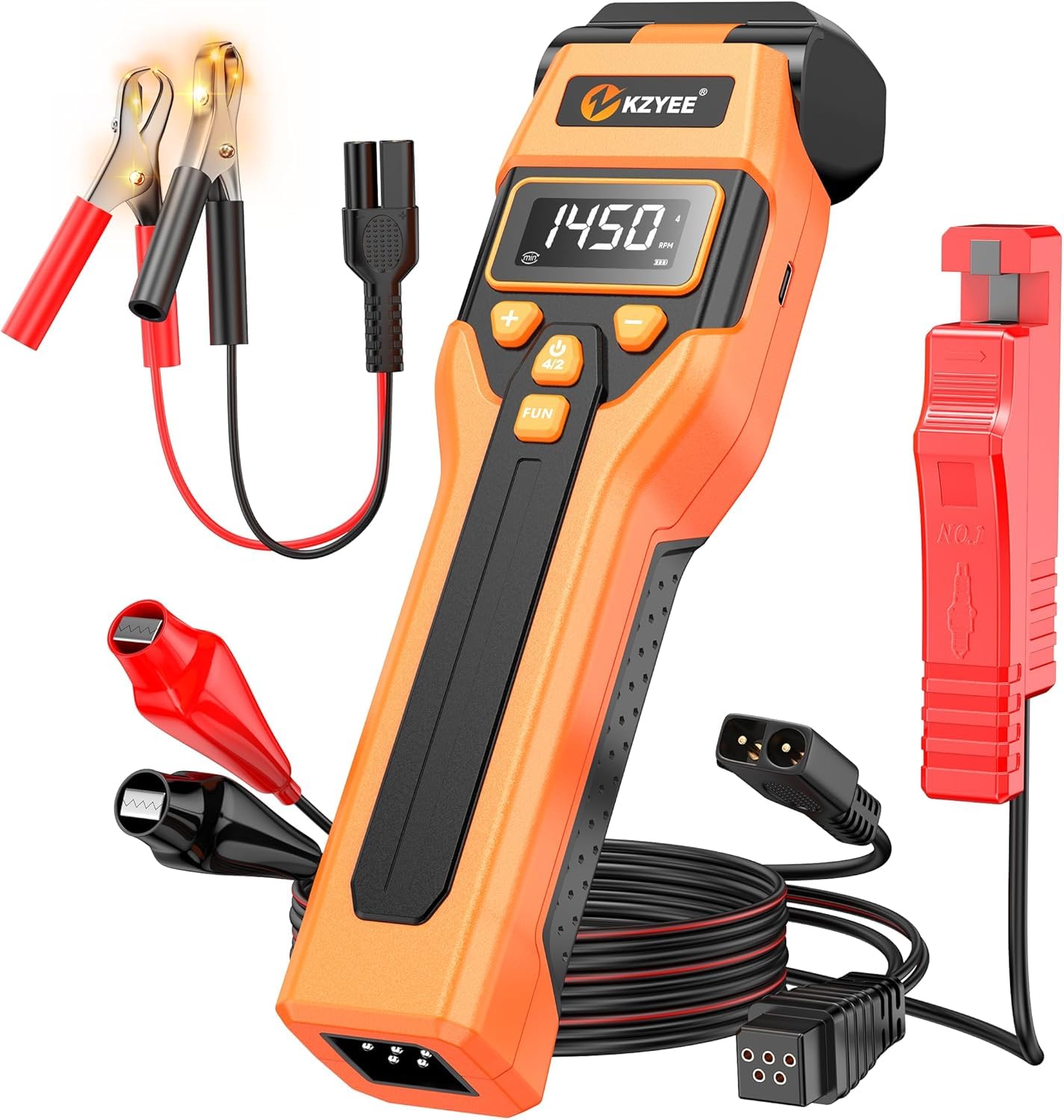 KZYEE KT80 Zündlichtpistole für 6-12V Benzinmotor (2/4-Takt), Digitale Stroboskoplampe mit Schließwinkel- & Spannungstest/Advance & RPM, Upgrade LED Zündzeitpunktpistole mit eigener Stromversorgung