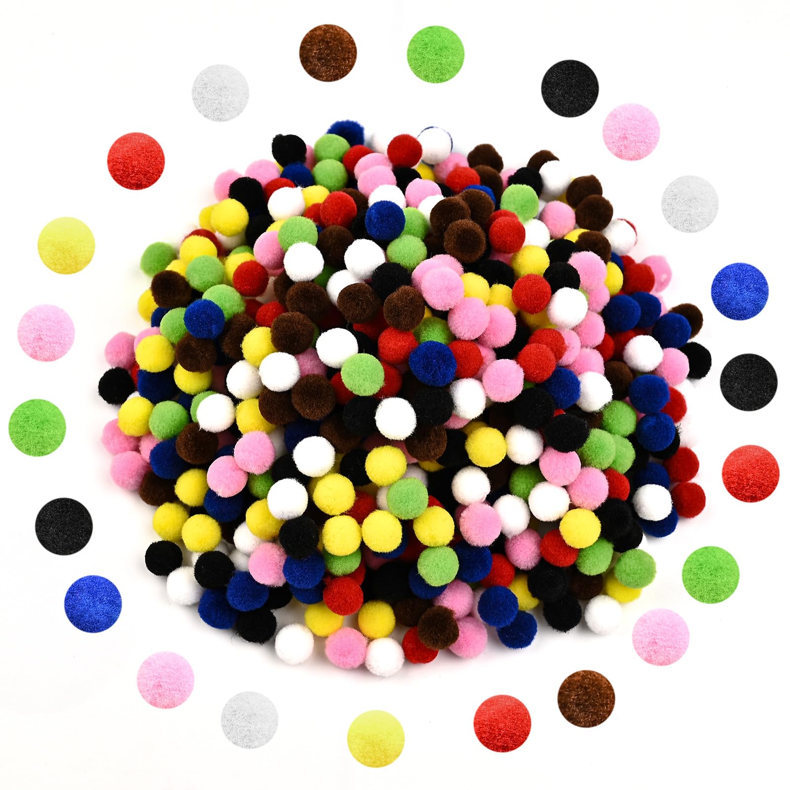Bouiexye 1200 PCS Pom Poms 1cm Assorted Colors Bulk DIY Mini Pom Poms for Crafts, Holiday Decorations, Home and Art Projects