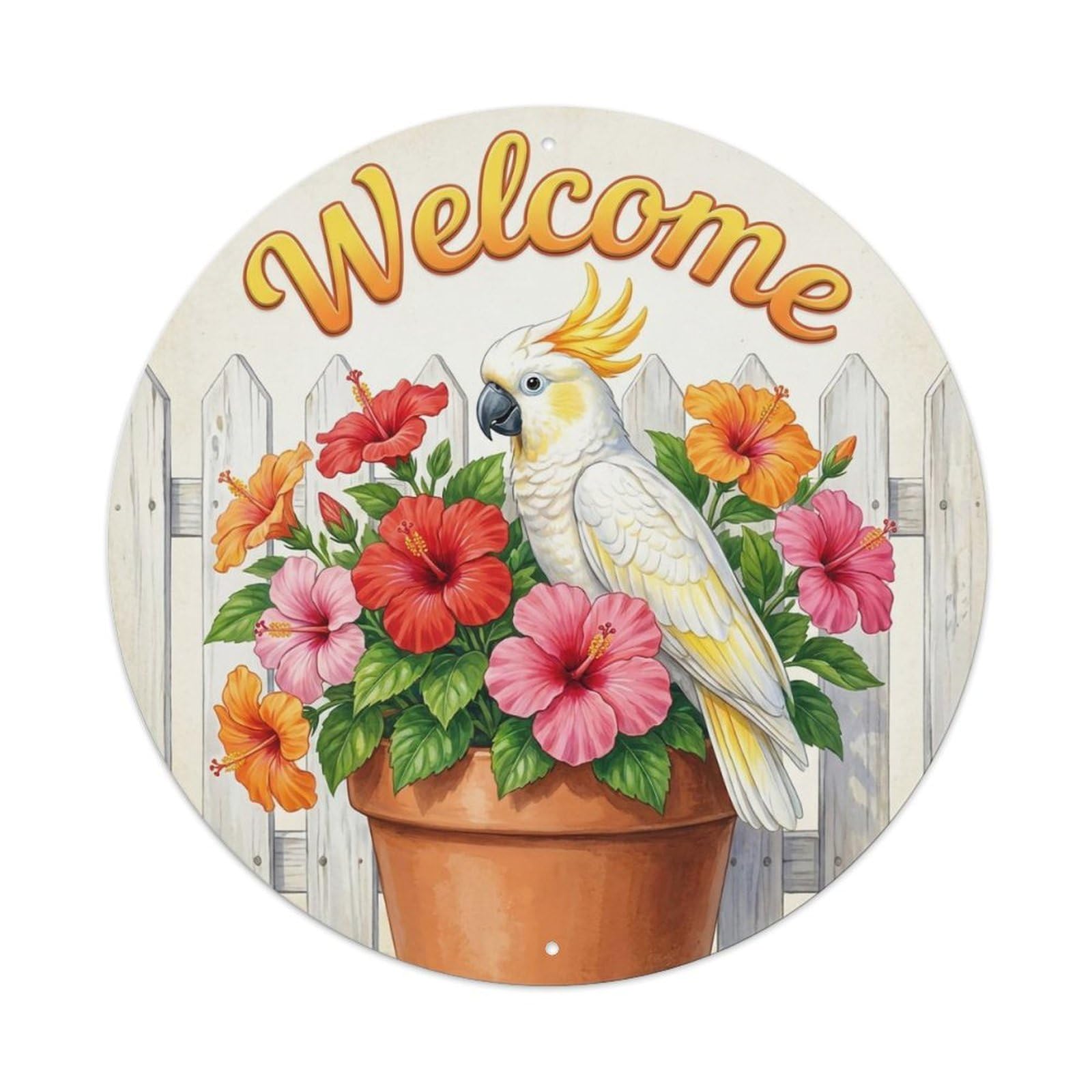 Okahys 8X8inch(20X20cm) Welcome Cockatoo Beach Fence Metal Tin Sign