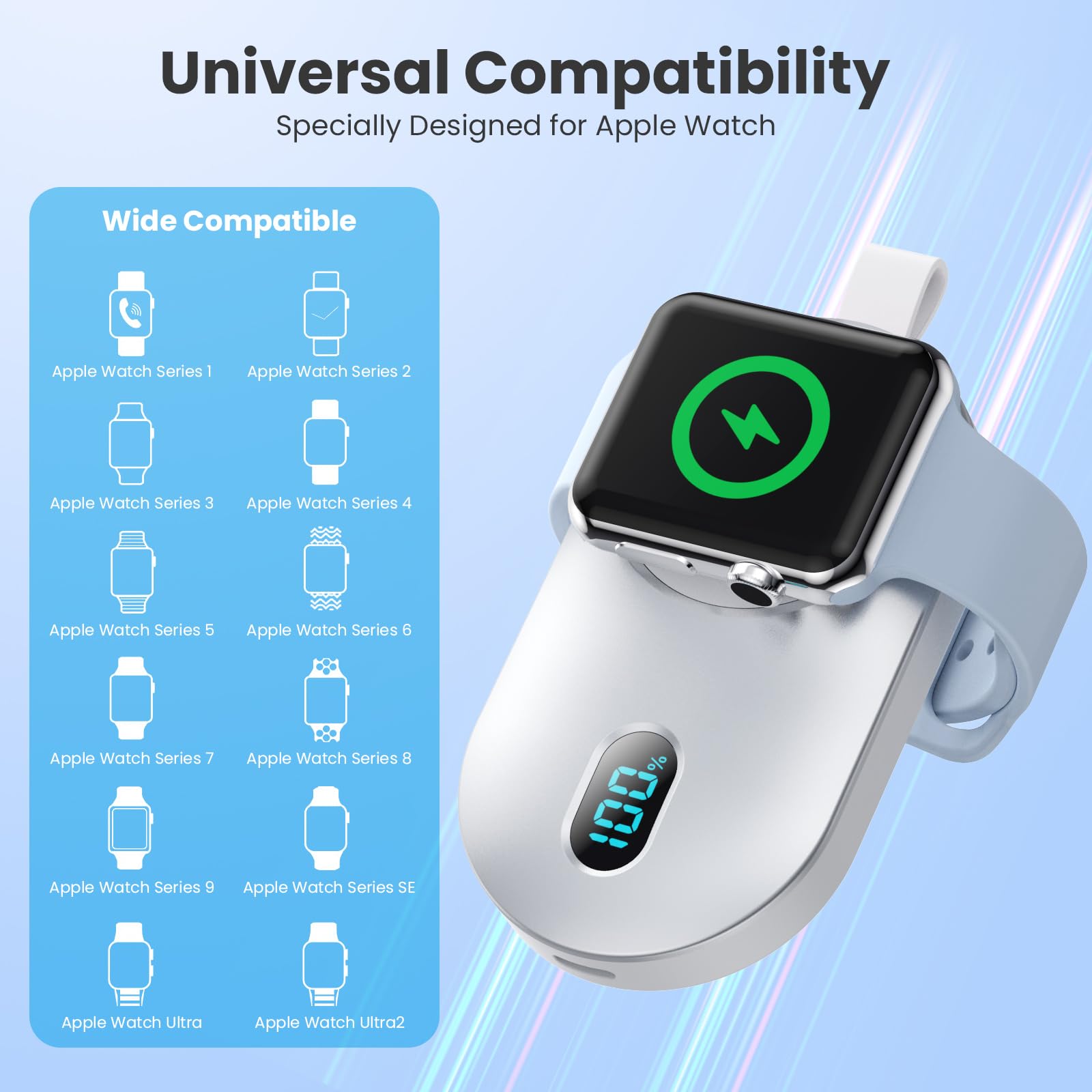 [Paquete de 2] Cargador inalámbrico portátil para Apple Watch, cargador magnético compacto para iWatch de 2800 mAh, banco de energía, llavero de viaje, cargador de reloj inteligente para Apple Watch