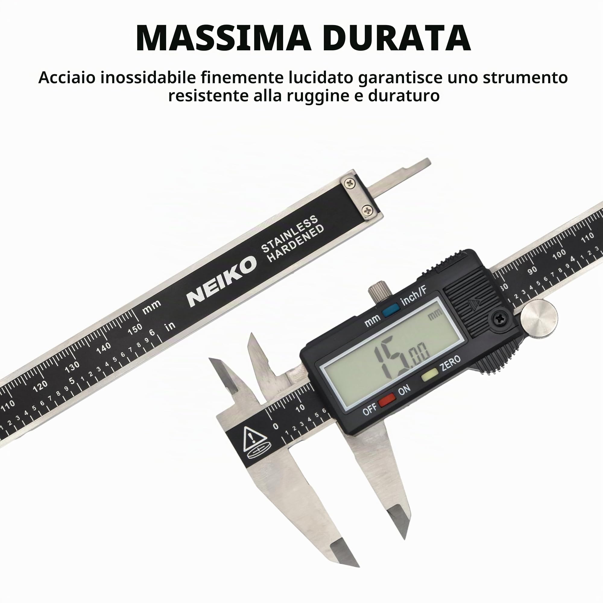 Neiko® 01407 a calibro digitale elettronico con grande display LCD | 0 – 15,2 cm | inch/frazioni/Millimeter conversione, 01407A