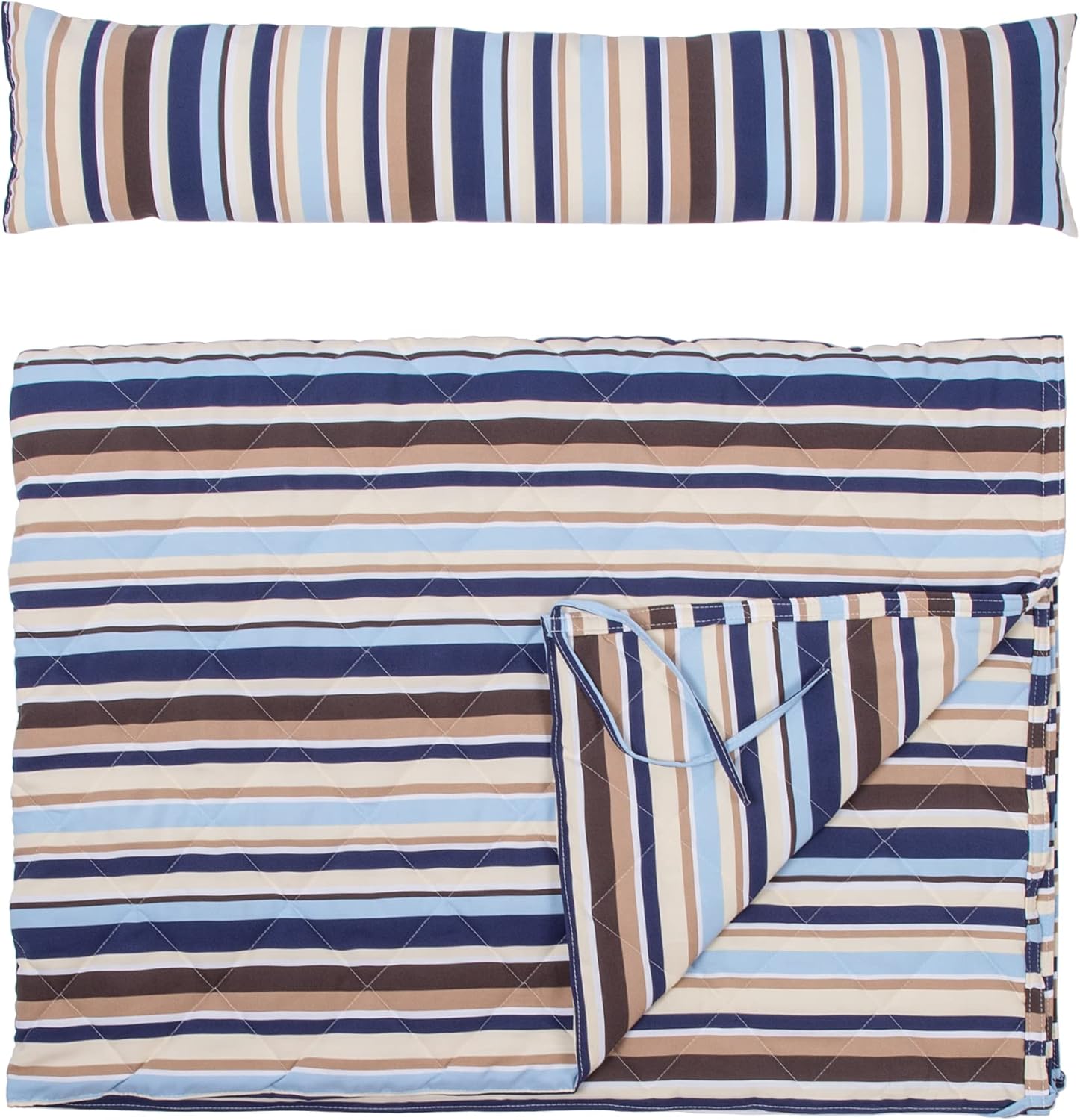 ANOW Outdoor Hammock Pad and Pillow Set, Quilted Hammock Pad Replacement, Blue Stripes