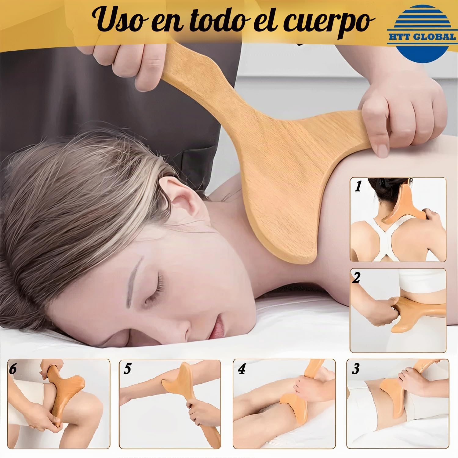 Masajeador de Madera 7 Piezas, Maderoterapia Corporal, Masaje Manual para Drenaje Linfático, Reducción de Celulitis y Relajación Muscular, Kit Completo de Herramientas Terapéuticas