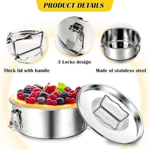 Miniatura 7 de Maxcheck Paquete de 3 sartenes de acero inoxidable con tapa, para flan de acero inoxidable con tapa para hornear agua, baño, pudín al vapor,