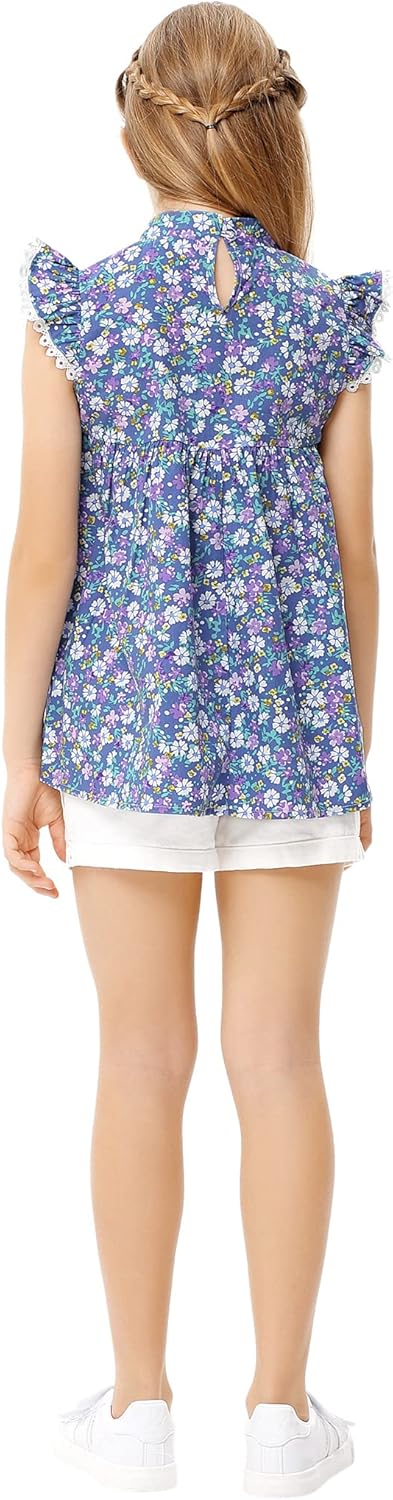 Girls Ruffled Sleeveless Blouse Princess Floral Print T-Shirt Kids Summer Top Cute Fall Layer Tee for 3-12Y - Image 6