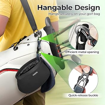 YOREPEK Club Cleaner for Golf Bag with Towel, 360 Rotating Clip Golf Ball Cleaner Pouch, Golf Club Washer with Zipper Pocket, Golf Accessories for Women, Golf Gifts for Men, Golf stuff, Black