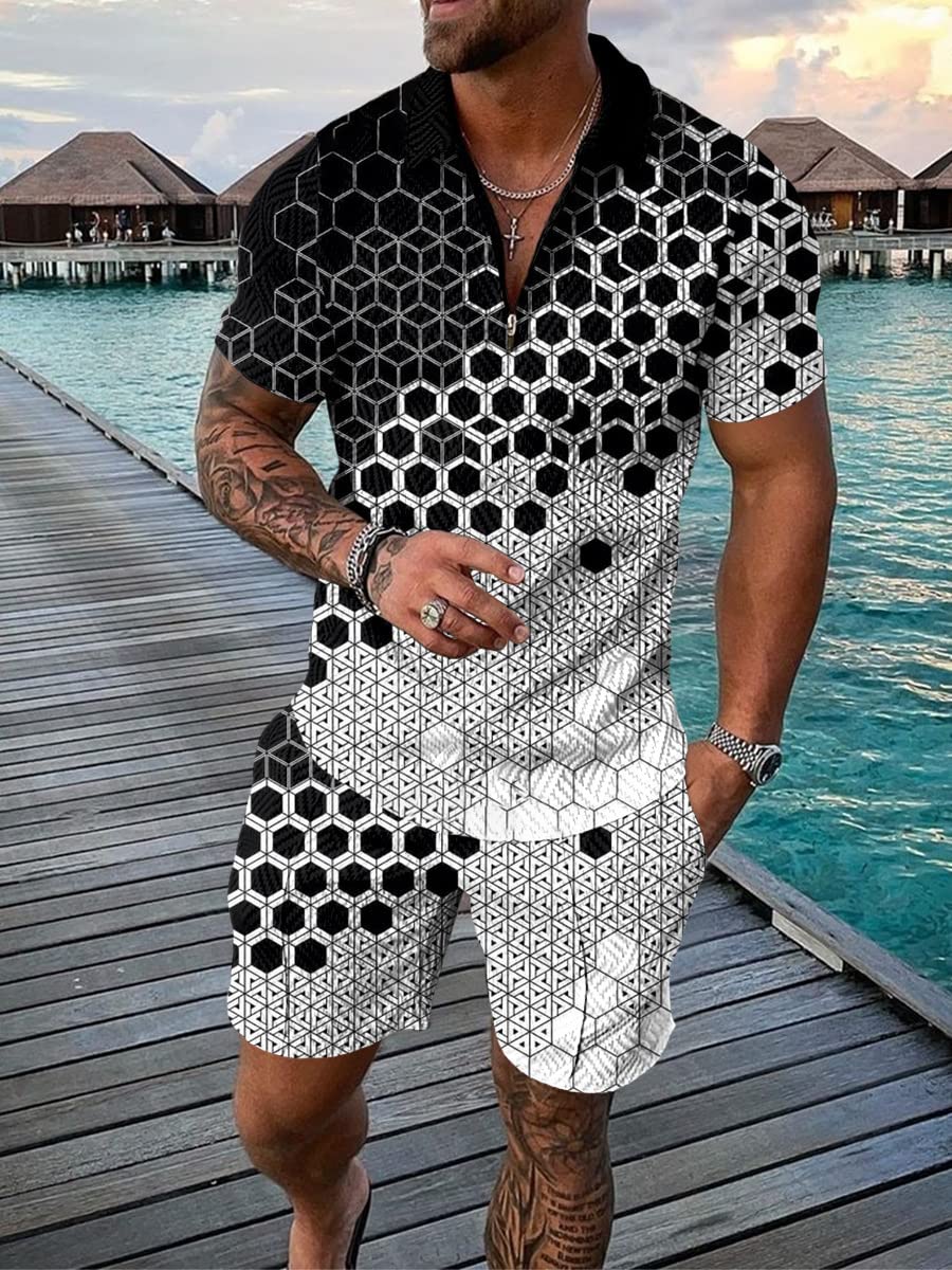 Letni hawajski dres treningowy, odzież męska, spodnie polo, zestaw 2 szt, 1114, XL