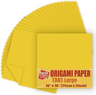 [Taro's Origami Studio] TANT Large 10 Inch (25 cm) Double Sided Single Color (Yellow) 20 Sheets (All Same Color) for Origami Artist from Beginner to Expert (Made in Japan)