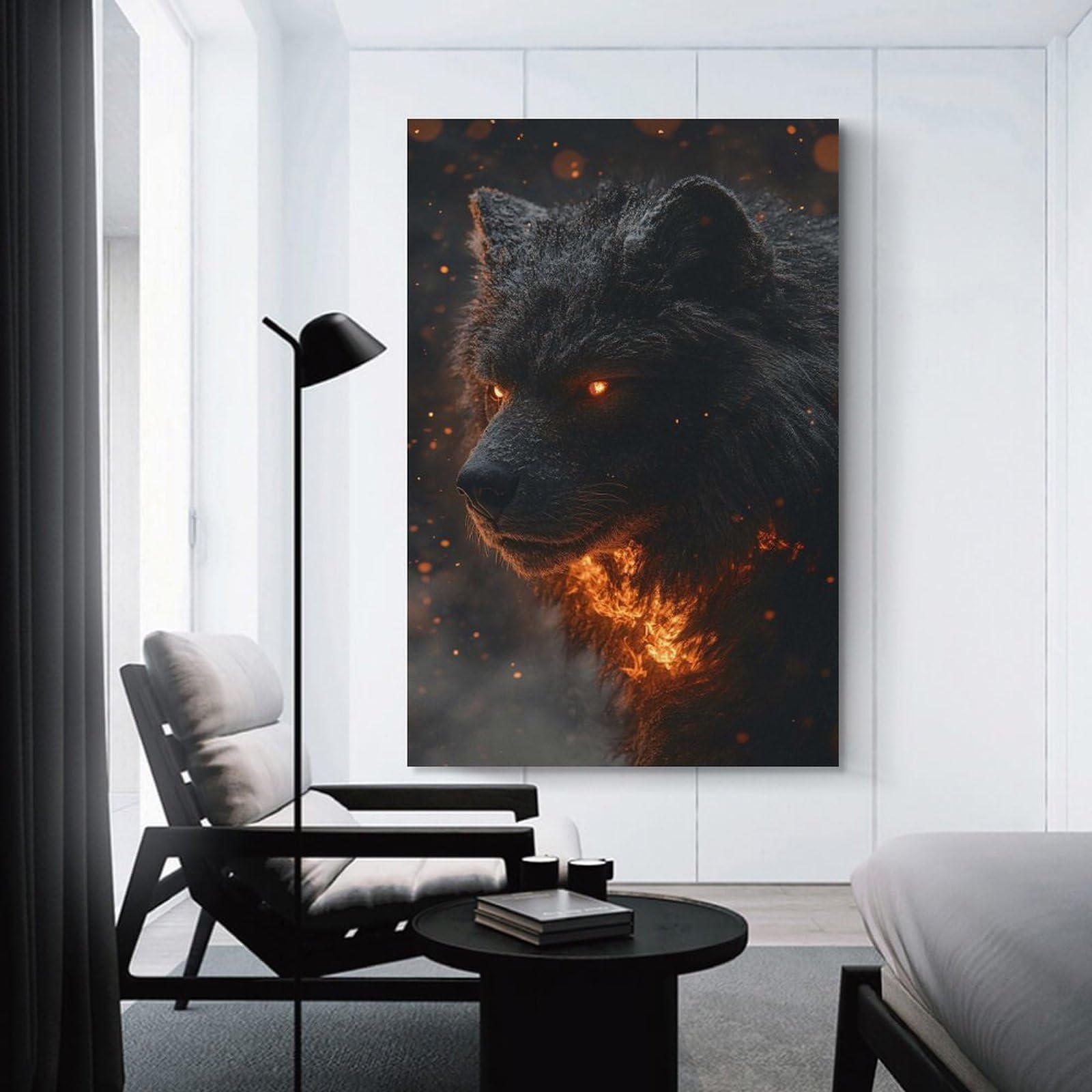 Junmoney Fiery Wolf with Glowing Eyes Canvas Art Print 20x30inch(50x75cm), for Bedroom Decor, Cosy Corners Or Studios, An Easy Wall Refresh for Bedrooms