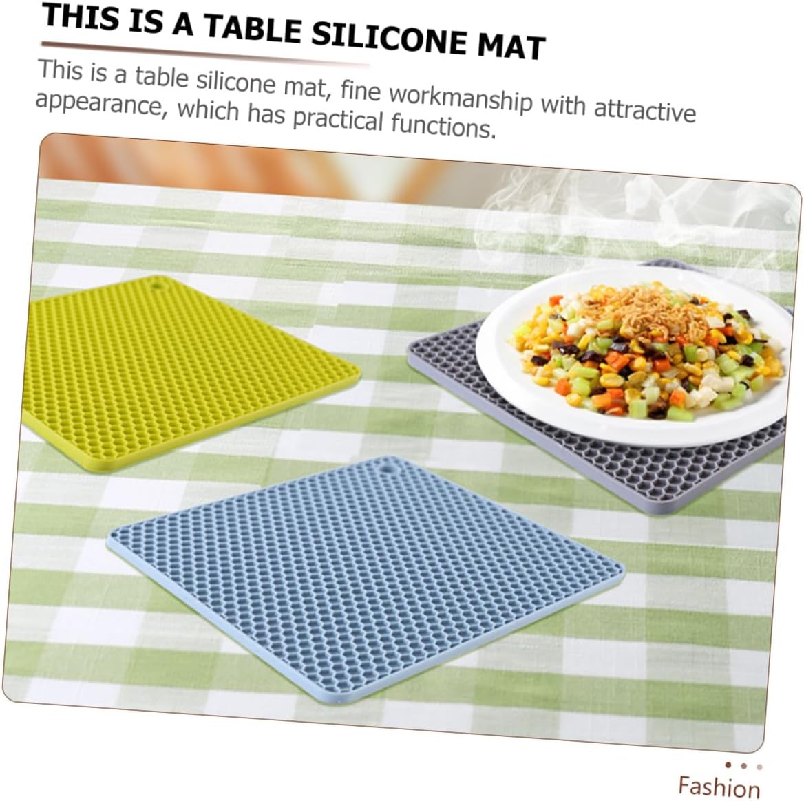 Silicone Hot Dish Mats and Insulated Pot Holders 2pcs Set, Non-Slip Heat Resistant Trivet Pads for Kitchen Countertop, Nordic Gray and Blue Square Silicone Insulation Coasters