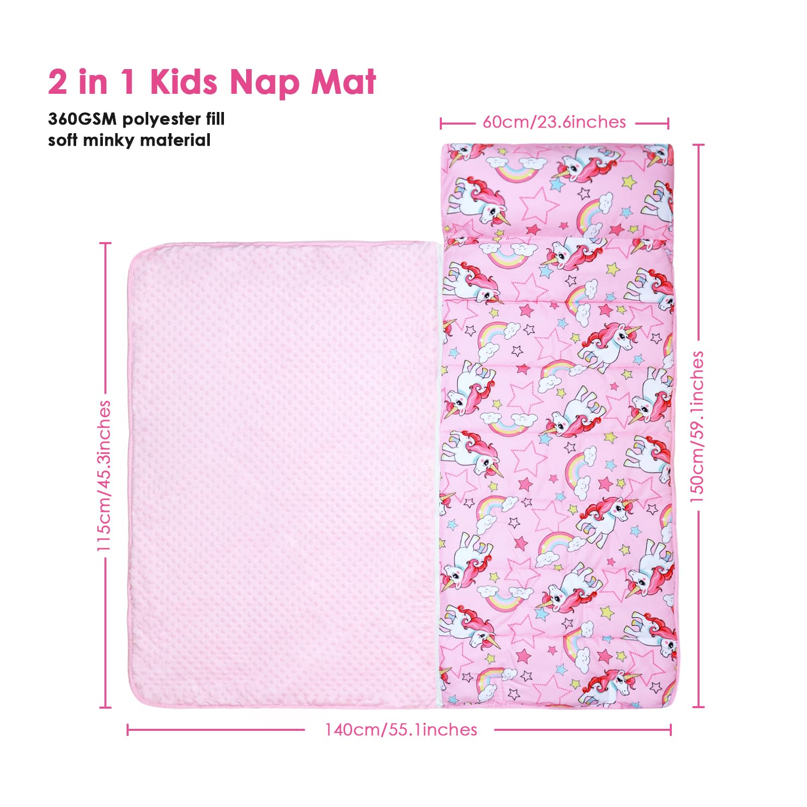 Nap Mat per Bambini con Cuscino e Coperta Rimovibili, Grande Extra Spesso 2 in 1 Sacco a Pelo Pieghevole per Ragazze Ragazzi, Nap Mats per Asilo Nido e Campeggio