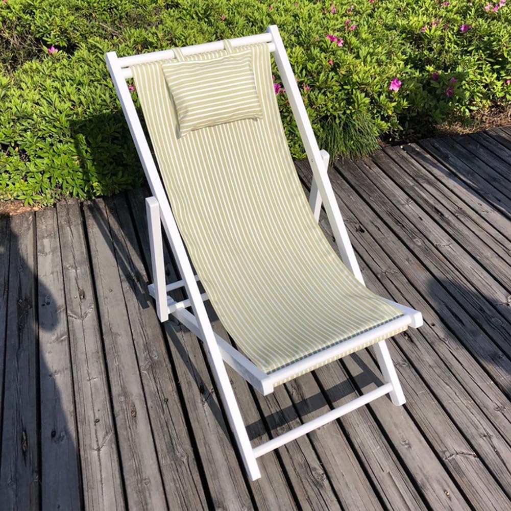 Chaise de plage pliante bois dur avec oreiller réglable pour jardin