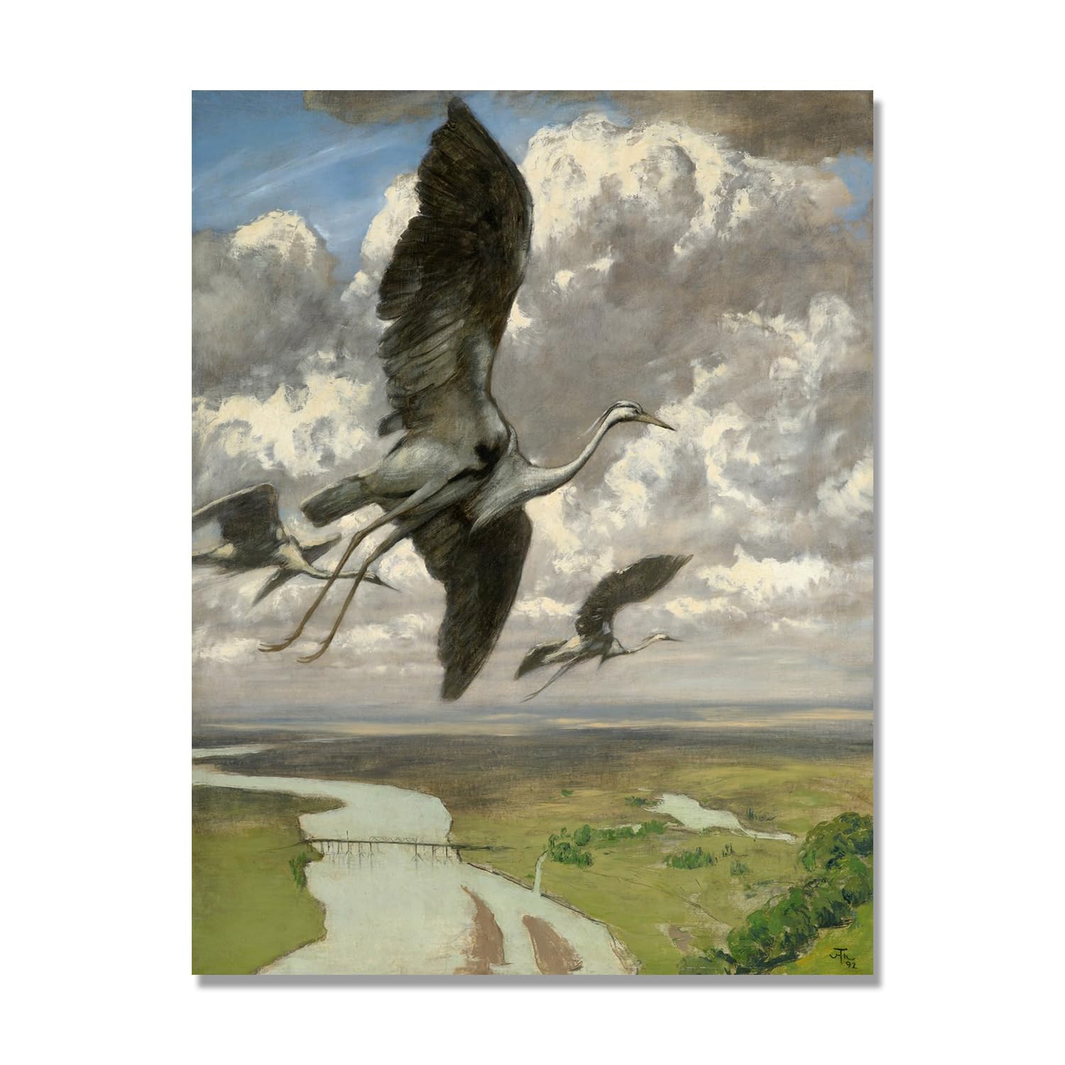 NHLDZYH Hans Thoma Style Canvas Wall Art - (Wondrous Birds), German Romantic Realism Painting with Symbolic Nature, Rustic Country Home Decor. 30x40cm-11.8x15.7in. Only Canvas