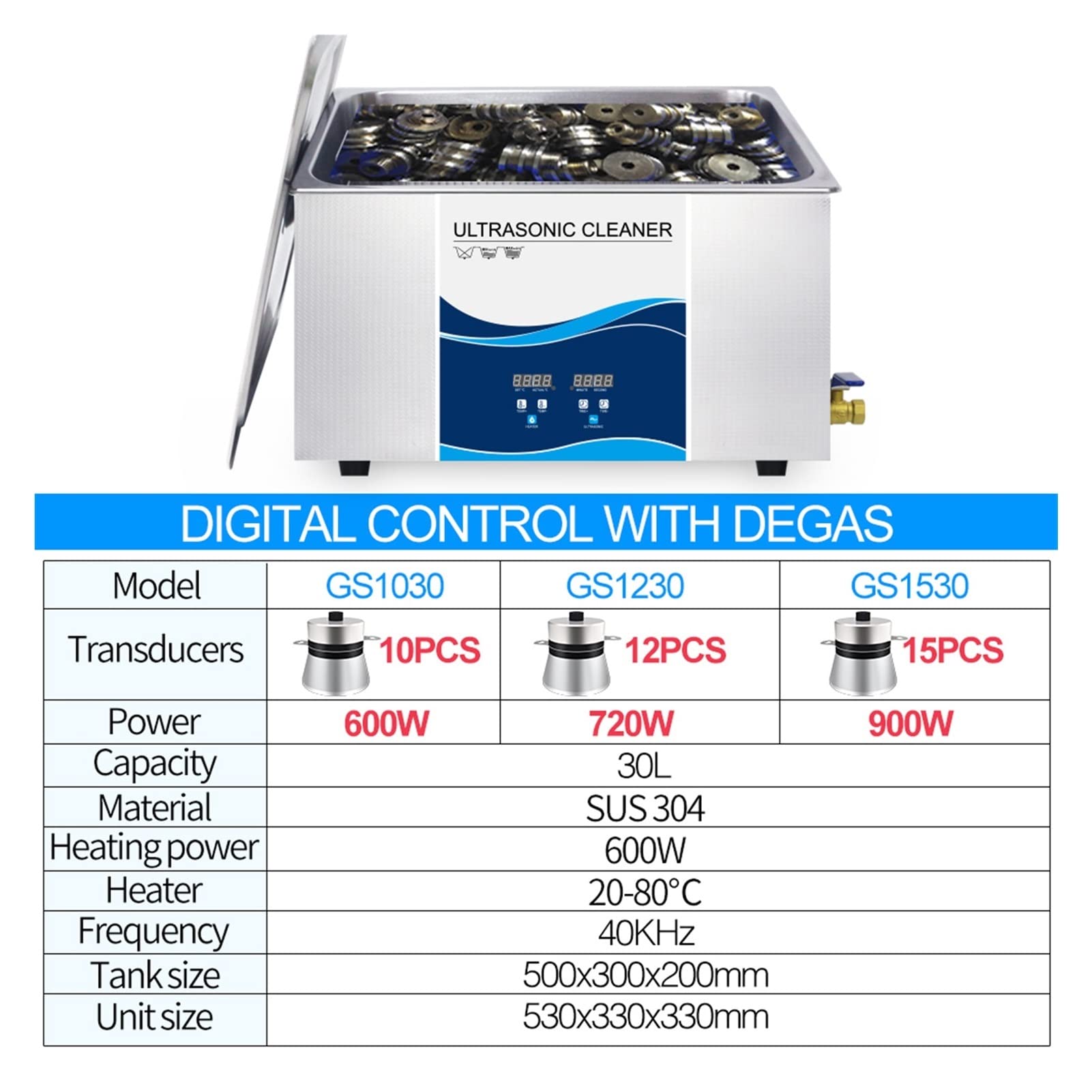 Urządzenie do czyszczenia ultradźwiękowego Digital Ultrasonic Cleaner 3 0L 900W Z pistoletem czyszczącym pociskami Auto części silnika(900W)